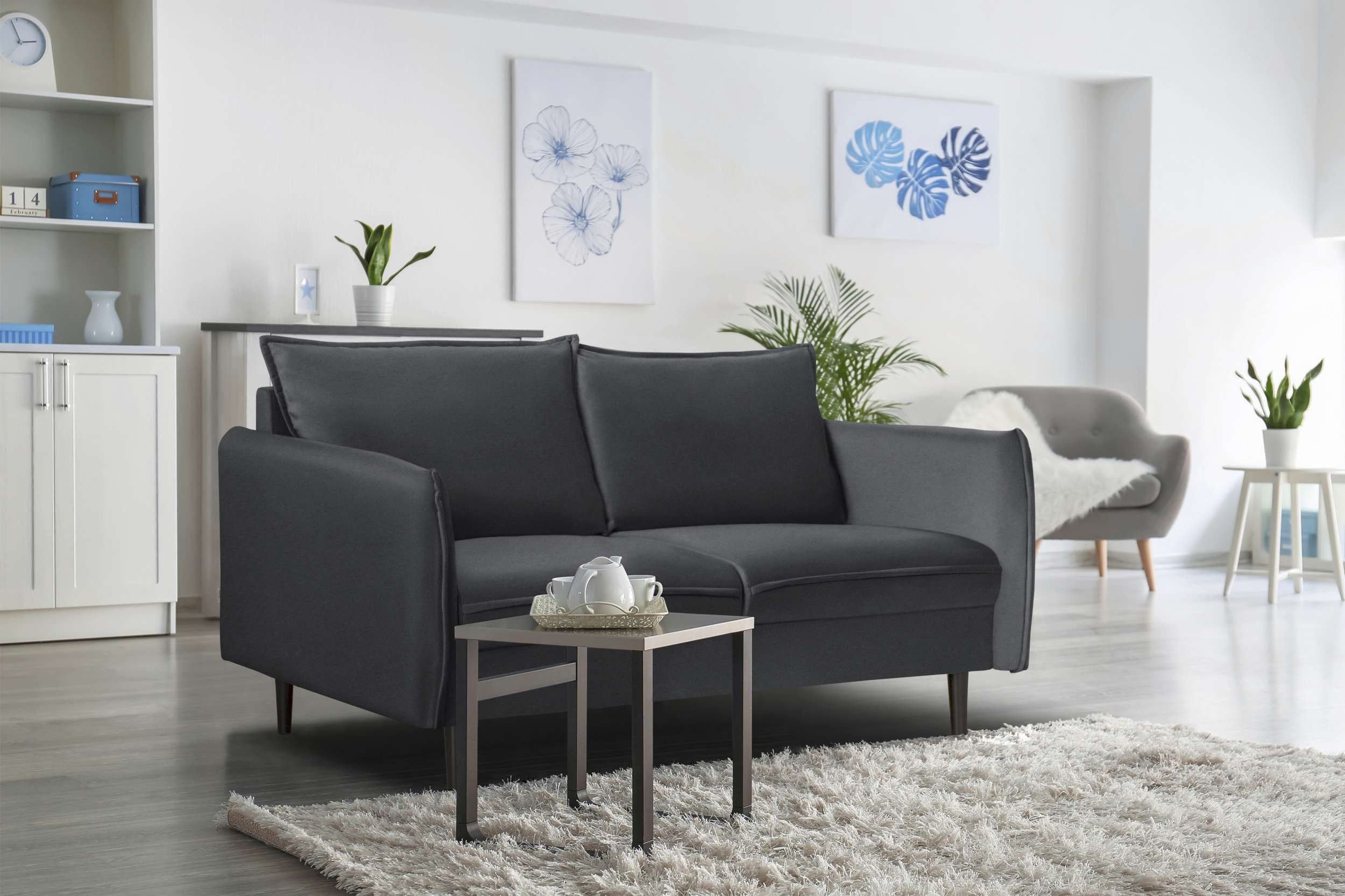 99rooms 3-Sitzer Vivian, Sofa, 2-Sitzer Sofa, mit Rundumbezug, inkl. 2 Rückenkissen, schwarze Holzfüße