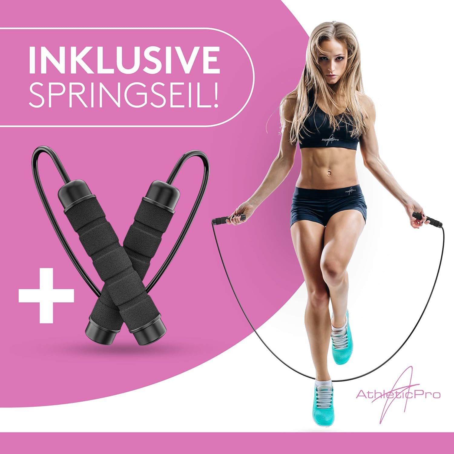 AthleticPro Hula-Hoop-Reifen inkl. Springseil und Tasche [0.75-1kg] (Fitness-Set), Steckbarer Hulahuppreif zum Abnehmen [6-8 Teile]