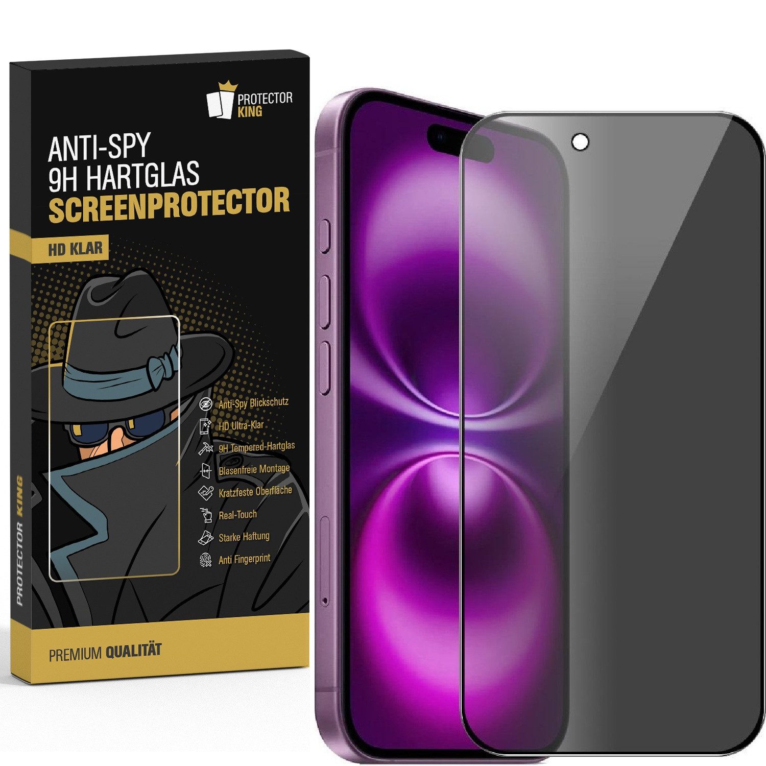 Protectorking Displayschutzfolie 1x Blickschutz 9H Panzerglas Anti-Spy Sichtschutz Tempered Glass für Apple iPhone 17 Pro, 1 Stück, Displayschutz, gegen Stöße, Kratzer, Schmutz und Abnutzung