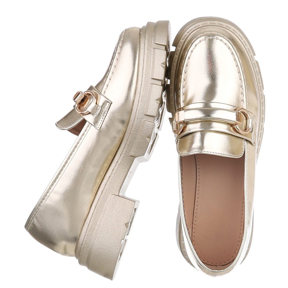 Ital-Design Moderne Damen Loafer mit Schnalle und robuster Sohle Slipper (89542410) Blockabsatz Mokassins in Gold