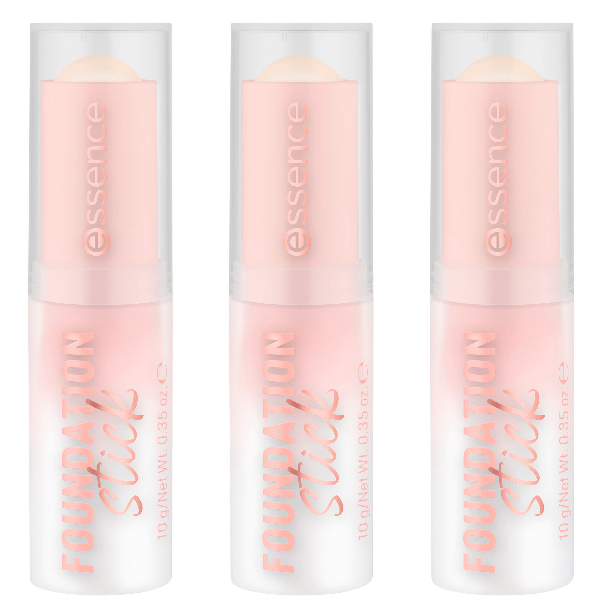 Essence Foundation FOUNDATION stick, 3-tlg., Cremig und leicht verblendbar, Matt-Finish, variable Deckkraft.