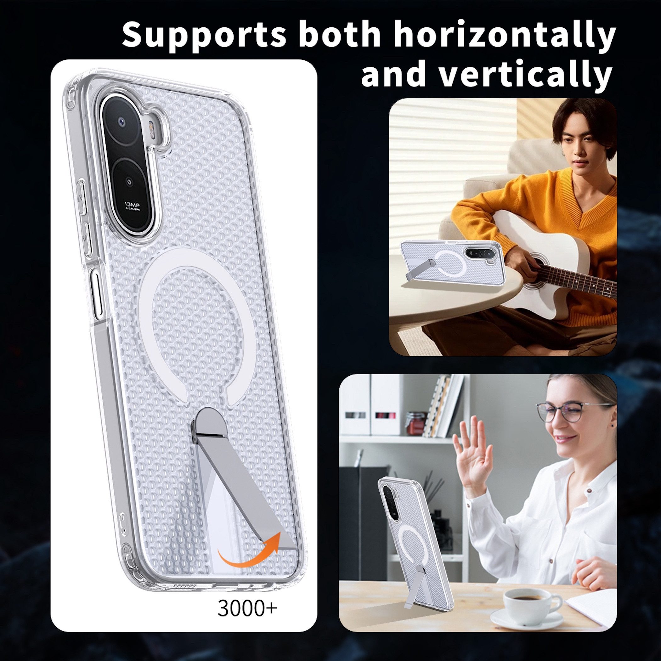 Wigento Handyhülle Magnetische Kickstand Silikon Xiaomi Redmi A7 Pro TPU / PC Transparent 6,9 Zoll, Magnetring, Kamera Schutz, stoßabsorbierend, auftsellbar – Bild 5 von 5