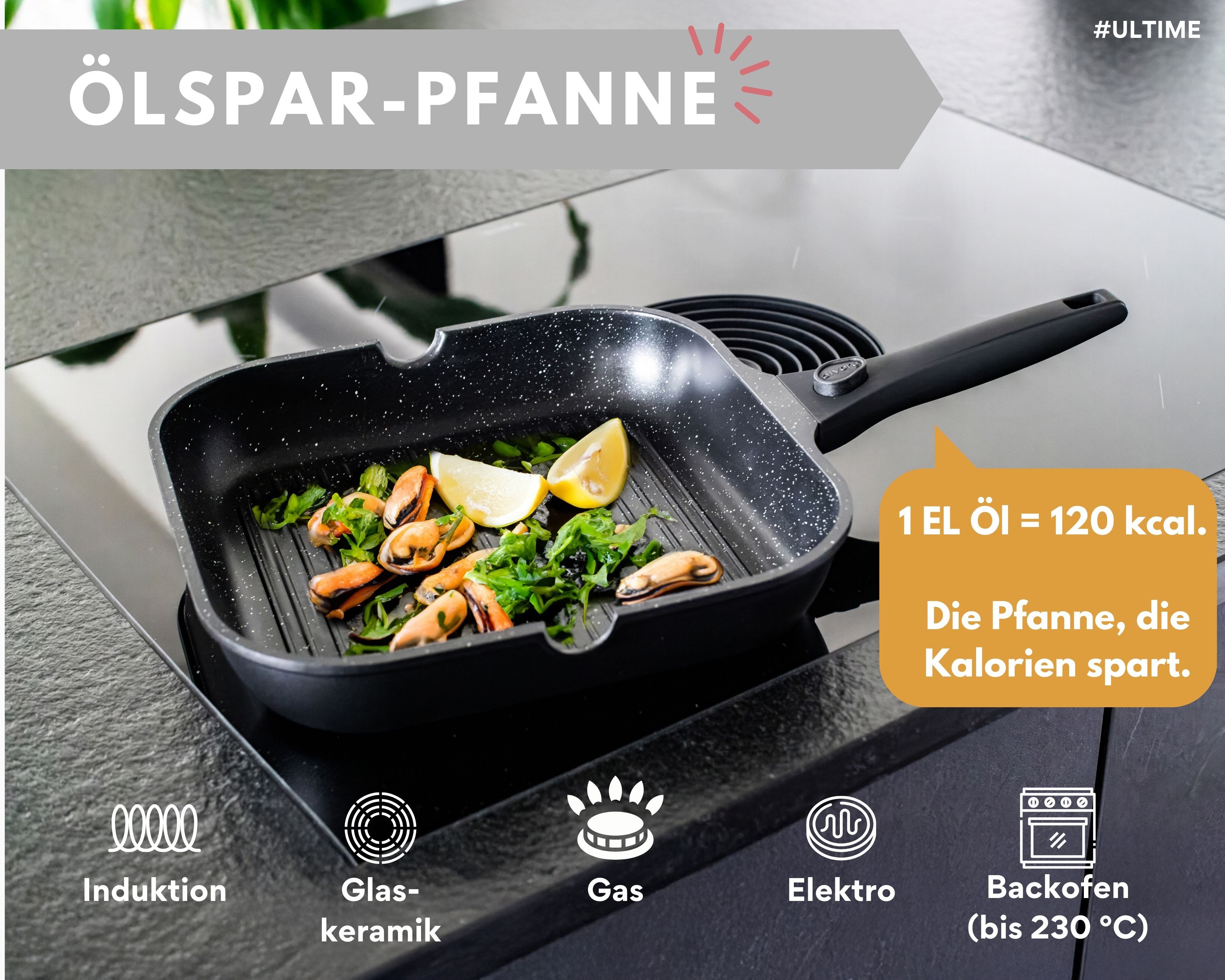 divory Grillpfanne mit Antihaftbeschichtung, abnehmbarer Griff, alle Herdarten (28x28 cm), Aluminium, Induktion, abnehmbarer Griff