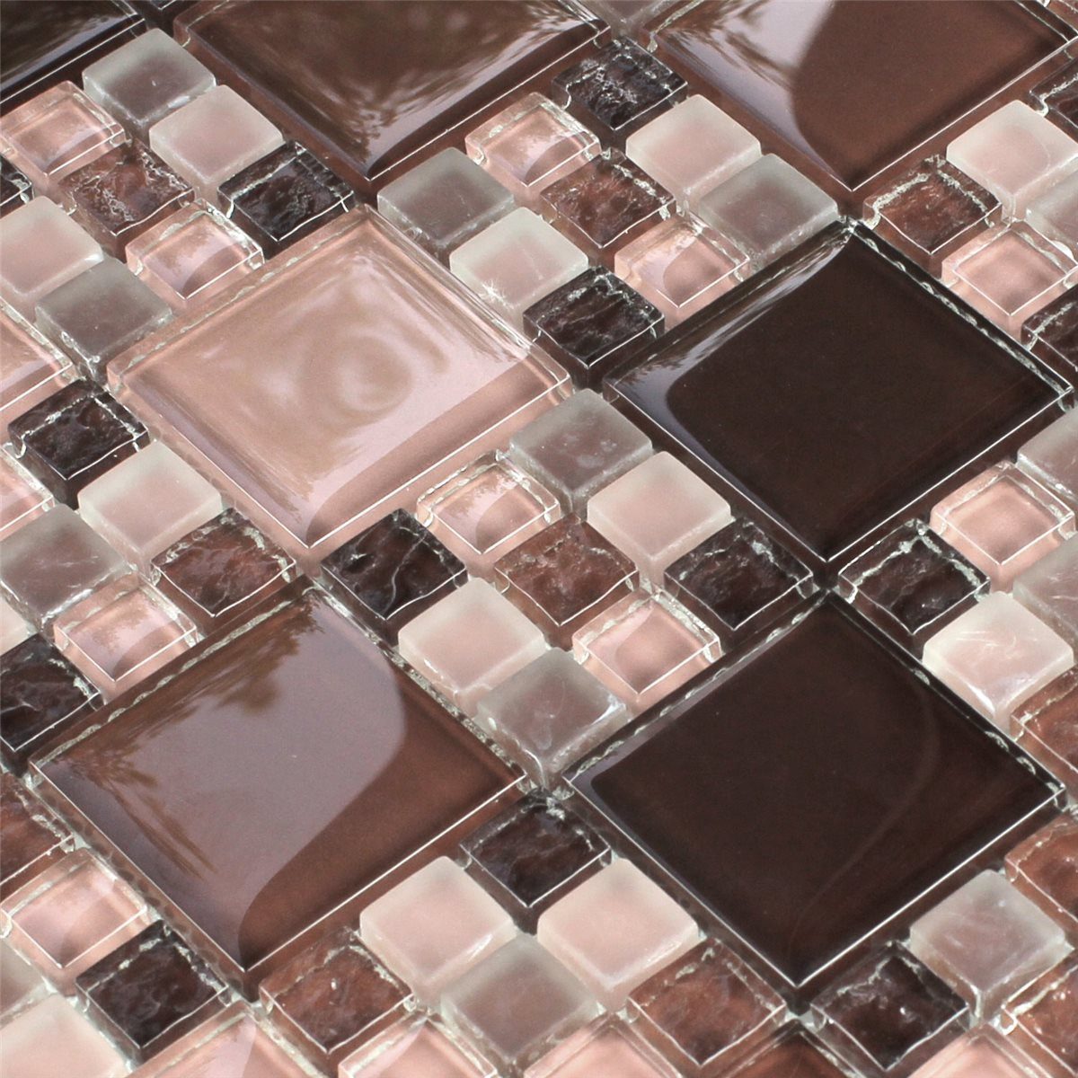 Mosafil Mosaikfliesen Glasmosaik Fliesen Aloha, Glas 30.000x30.000, rot-braun-rosa, Verlegefertig auf ein Netz geklebt - Frostsicher - Wasserfest