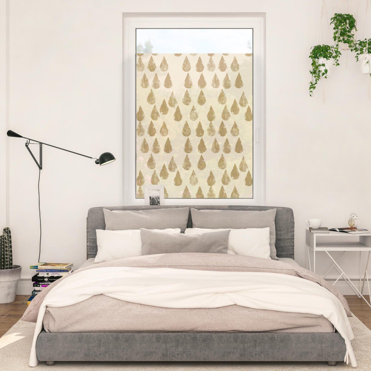 Sichtschutz, Fensterfolie Gold, selbstklebend, Drops LICHTBLICK Fensterfolie Golden blickdicht, - glatt ORIGINAL,