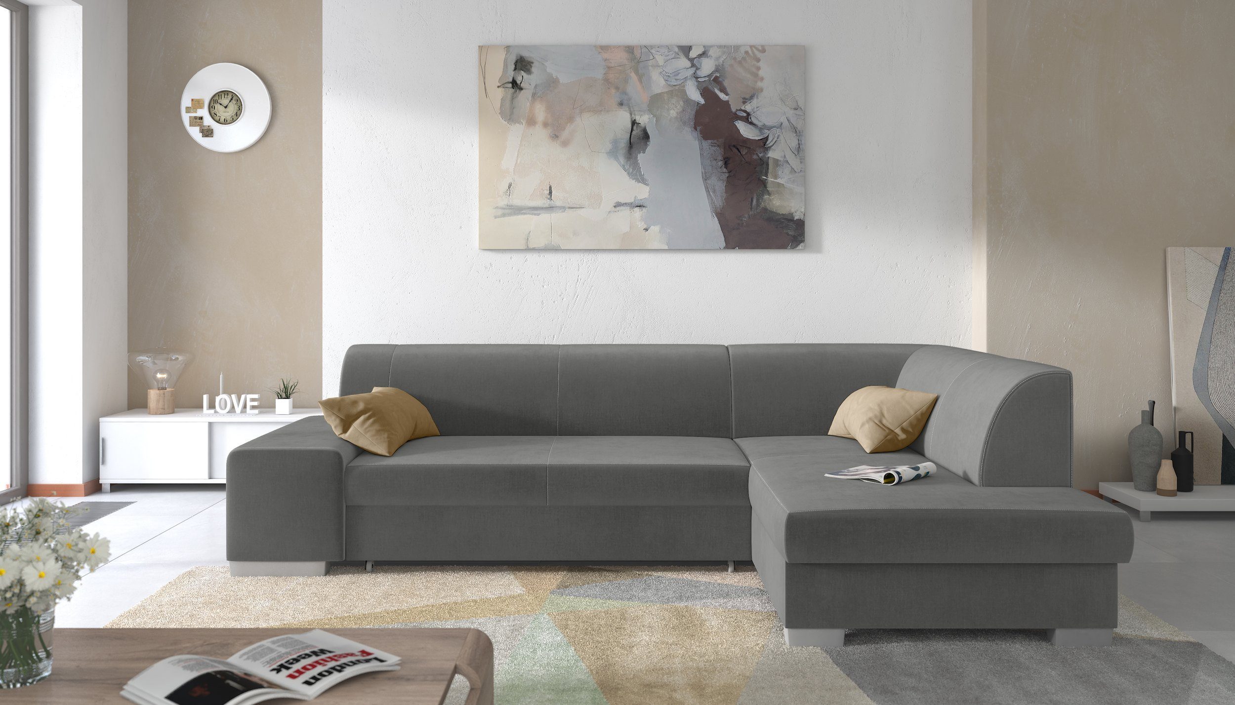 99rooms Ecksofa Piave, L-Form, Eckcouch, wahlweise mit Bettfunktion, Ottomane links oder rechts bestellbar