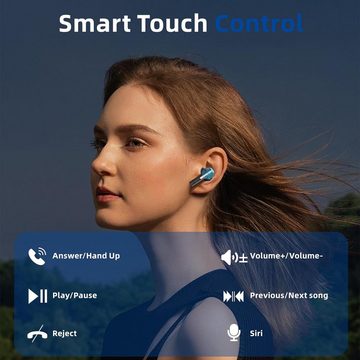 HOLALEI Kabellos Bluetooth 5.3 Sport mit Noise Cancelling In-Ear-Kopfhörer (Rauschunterdrückung für kristallklare Anrufe und störungsfreies Musikhören., IPX7 Wasserdicht Ohrhörer mit 42 Stdn. HiFi Stereo LED-Anzeige, Typ-C)