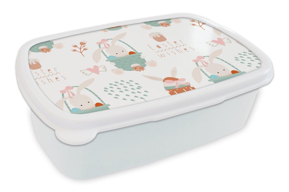 MuchoWow Lunchbox Ostern - Muster - Osterkorb, Kunststoff, (2-tlg), Brotbox für Kinder und Erwachsene, Brotdose, für Jungs und Mädchen weiß