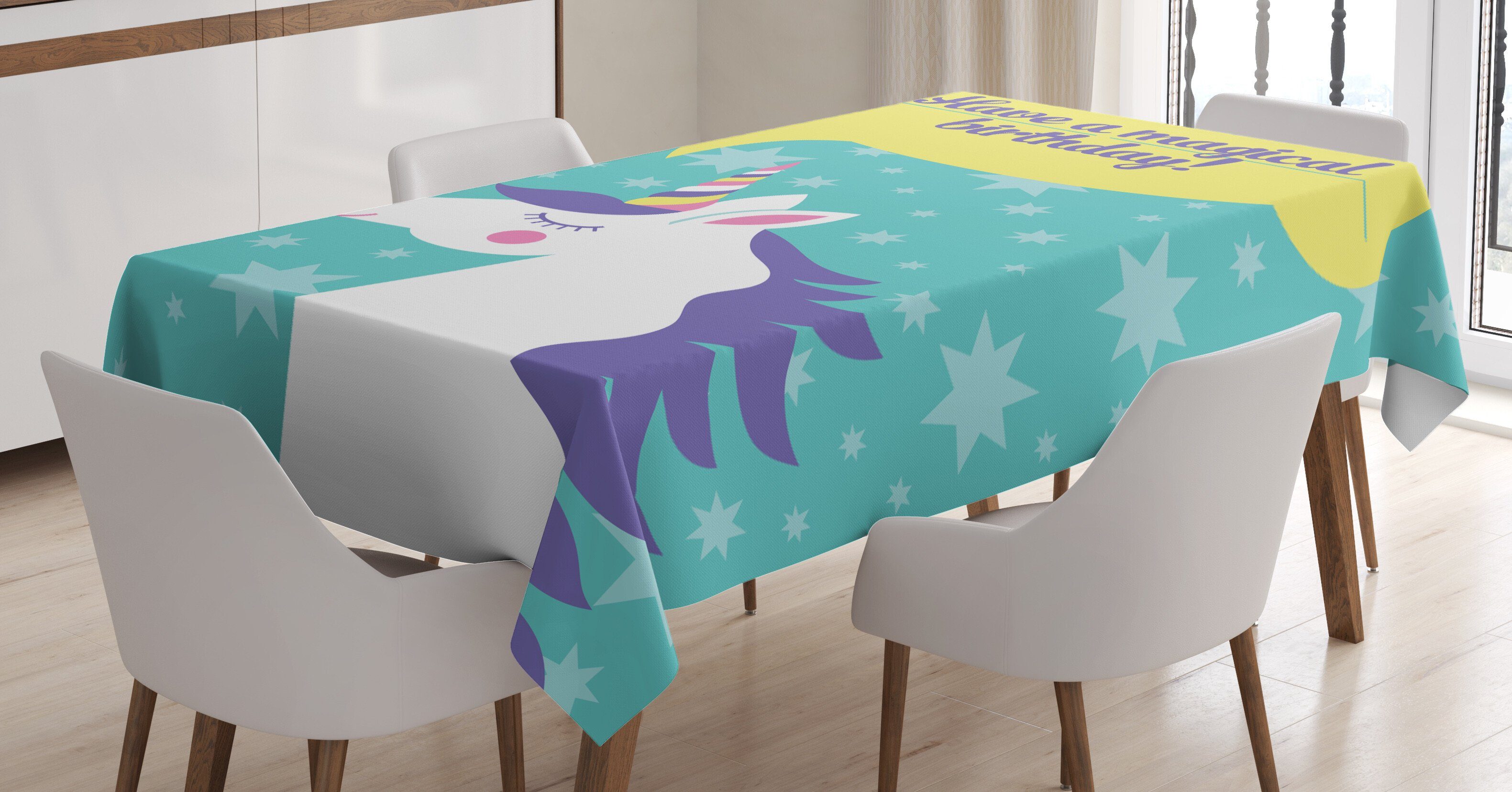 Abakuhaus Tischdecke Farbfest Waschbar Für den Außen Bereich geeignet Klare Farben, Unicorn-Party Geburtstag