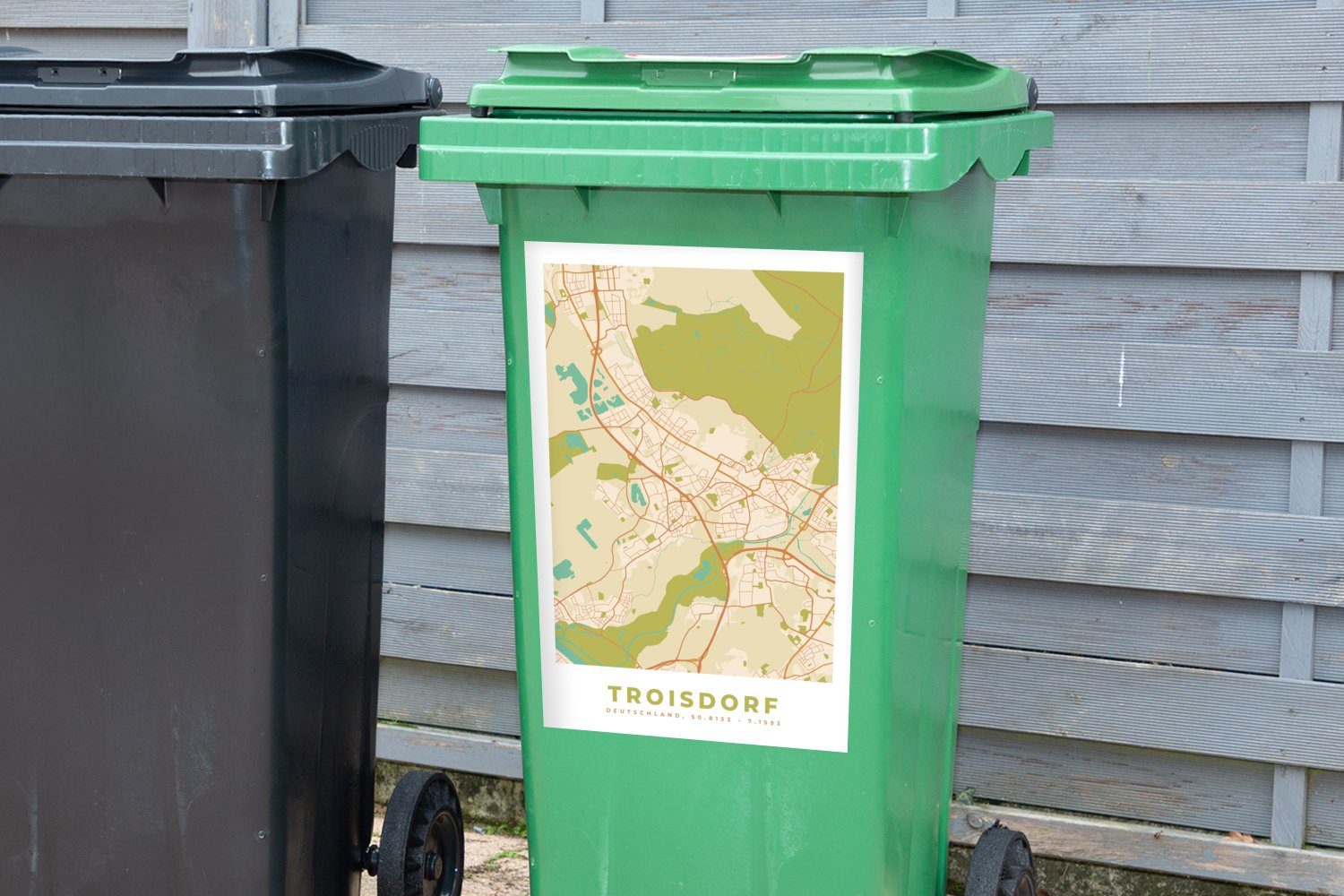 Troisdorf MuchoWow Container, Wandsticker Vintage St), Mülleimer-aufkleber, Sticker, Stadtplan - - Abfalbehälter (1 Karte - Mülltonne,