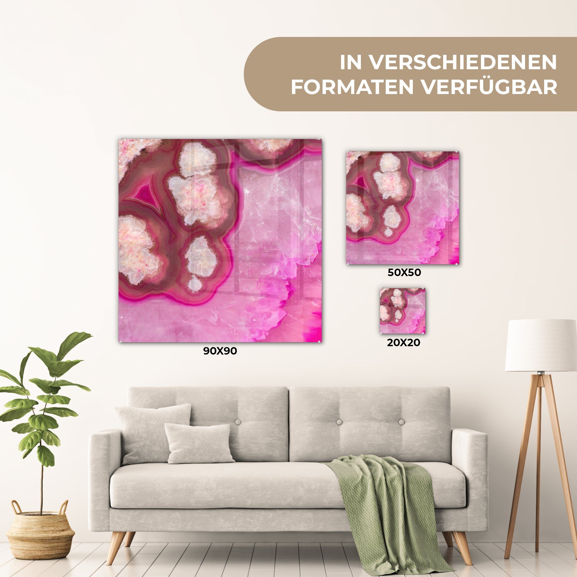 - Bilder Glas eines MuchoWow - Nahaufnahme (1 Acrylglasbild - auf Glas Achats, auf Wanddekoration rosa Glasbilder Foto St), Wandbild