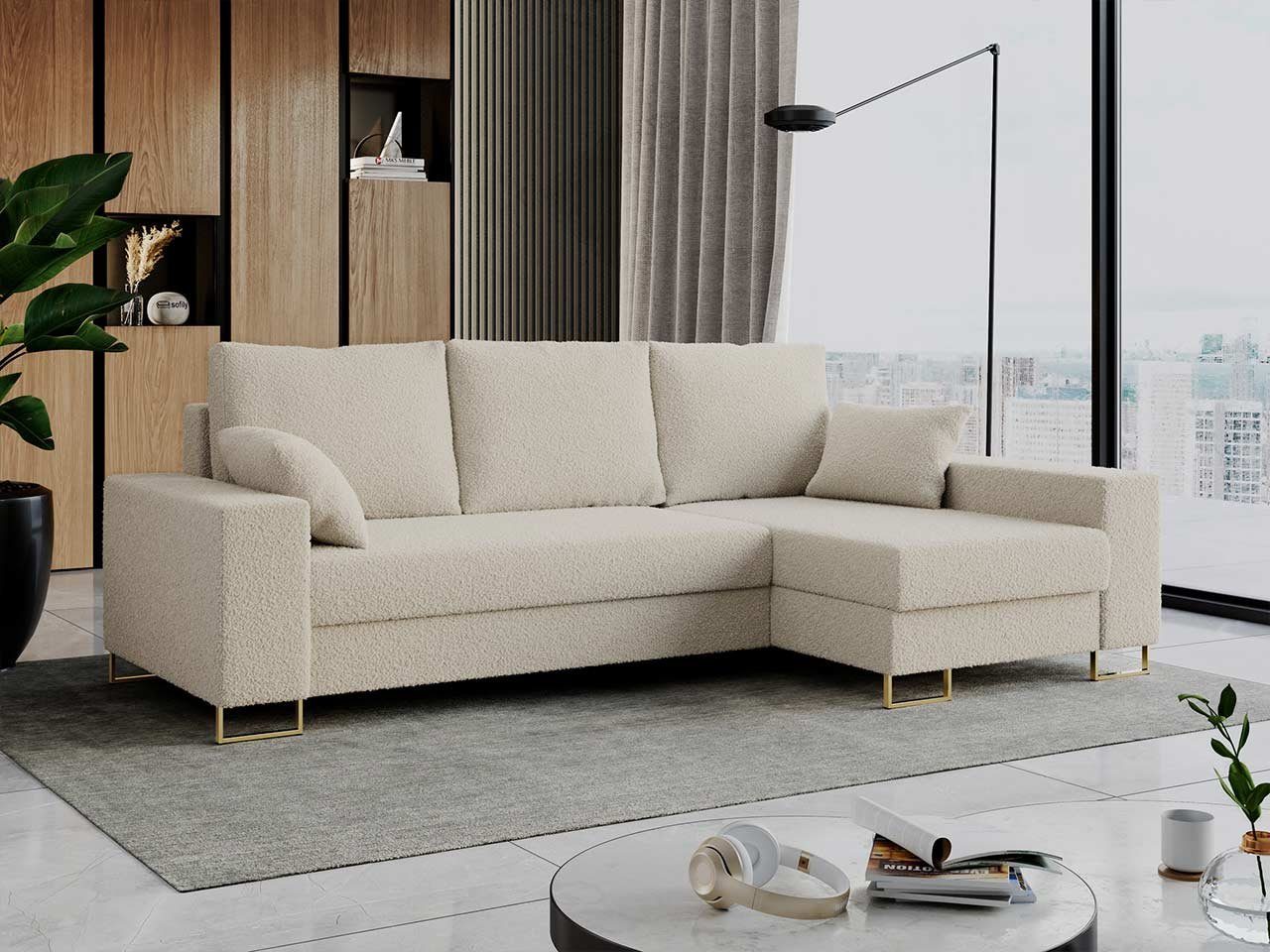 MKS MÖBEL Ecksofa DORIAN, L-Form Couch mit Bettkasten und Schlaffunktion Cremige Now or Never