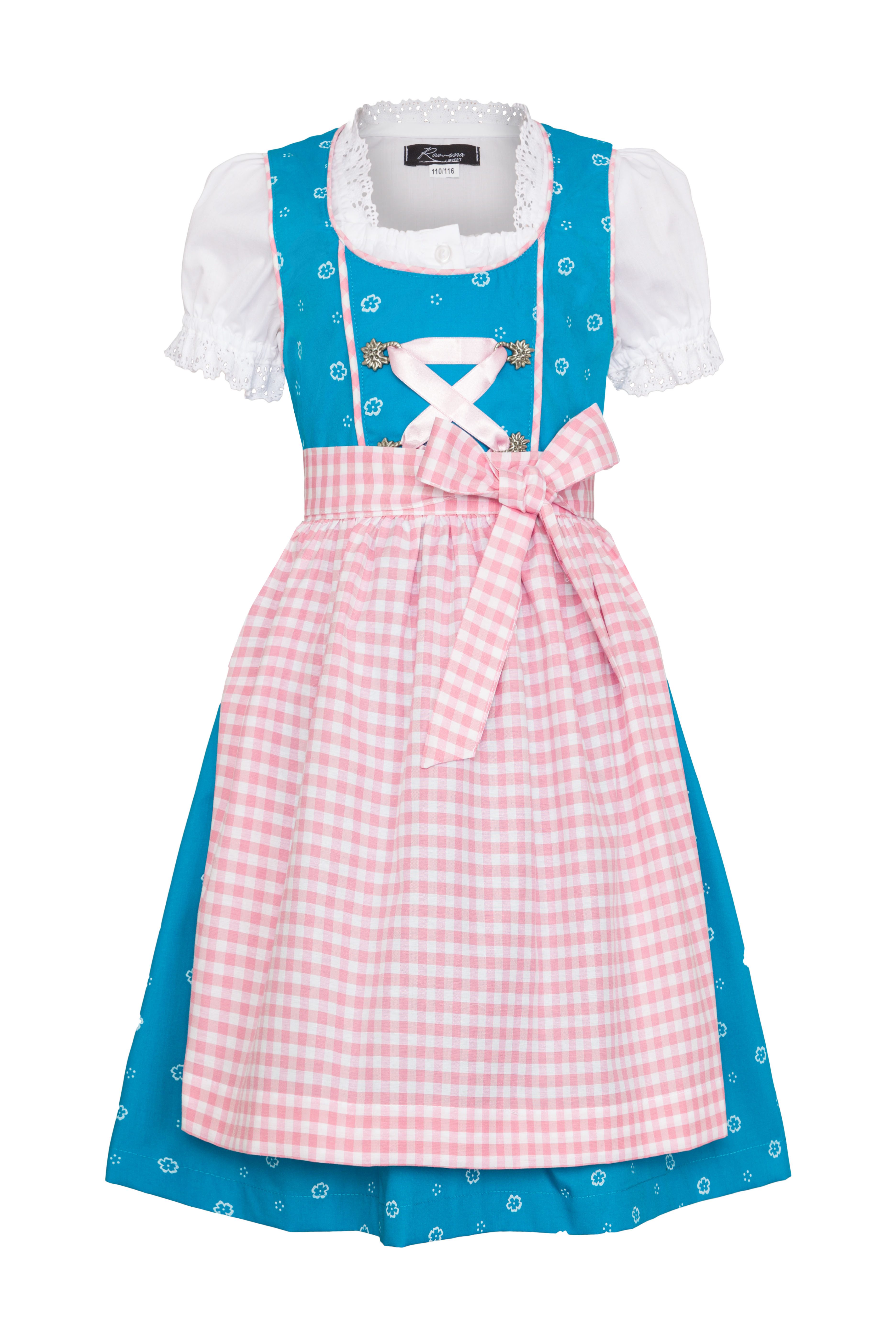 Ramona Lippert Dirndl Kinderdirndl Fanny türkis rosa mit Bluse