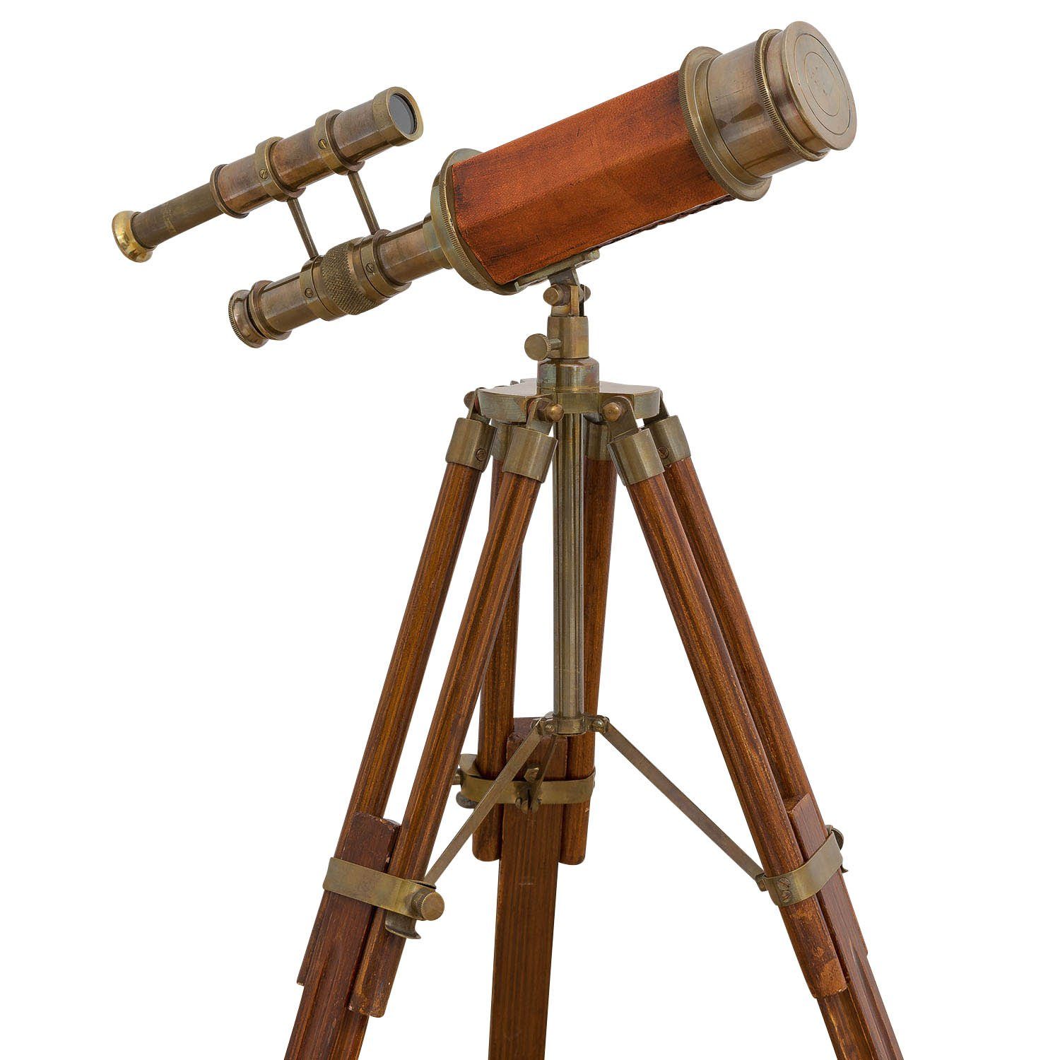 Aubaho Teleskop Doppel-Teleskop mit Holz-Stativ Fernglas Antik-Stil Fernrohr Messing