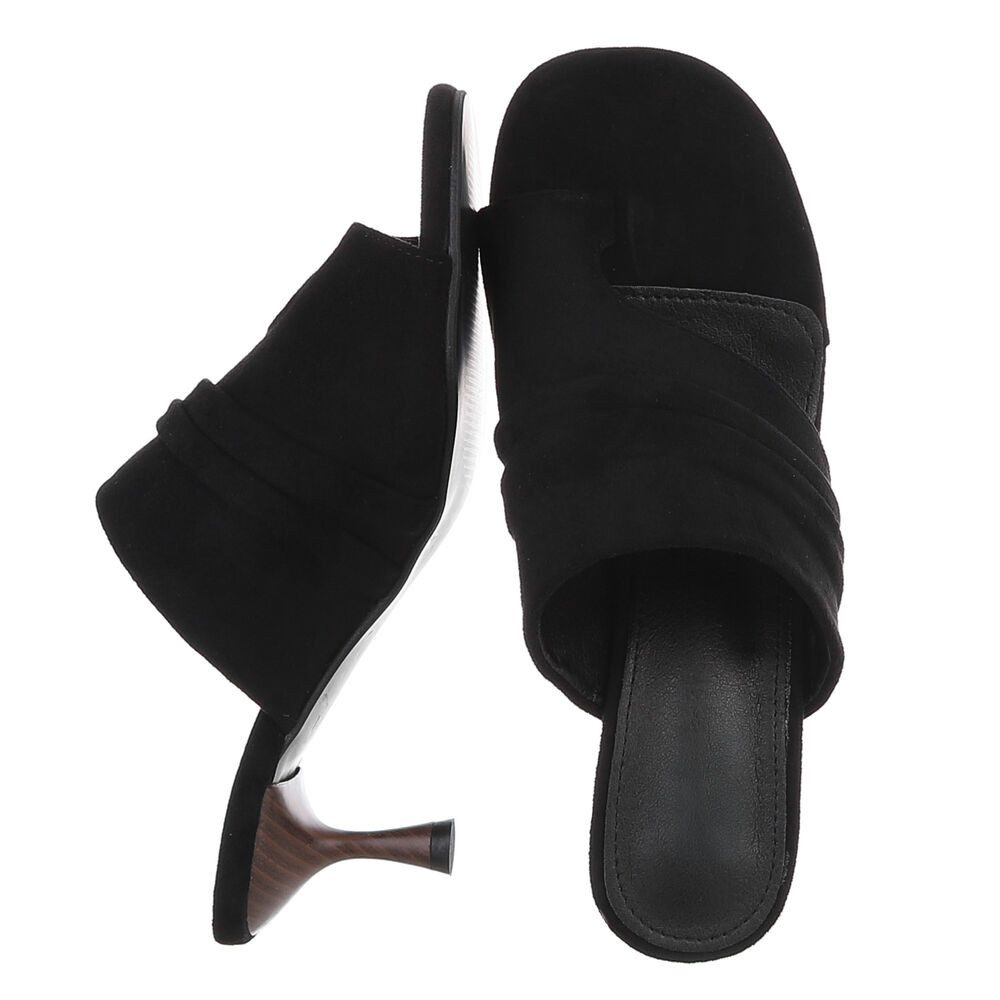 Ital-Design Damen Mules mit Absatz und gerafftem Design Zehentrenner (91849527) Pfennig-/Stilettoabsatz Sandalen & Sandaletten in Schwarz