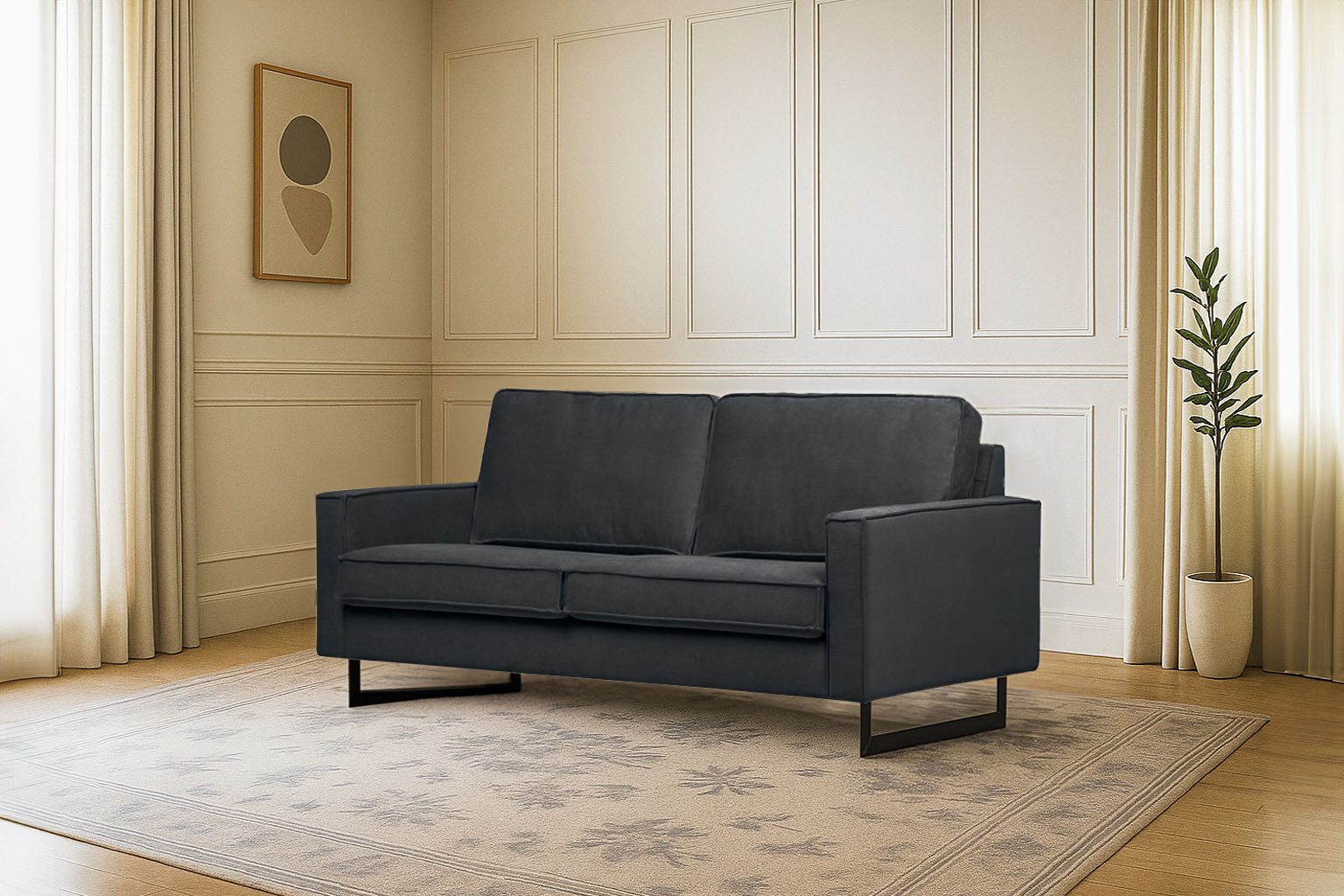 Home affaire 2-Sitzer Pinto, 166 cm, Cord, Chenille, Lederoptik, mit Keder, schwarze Metallfüße, Wellenunterfederung