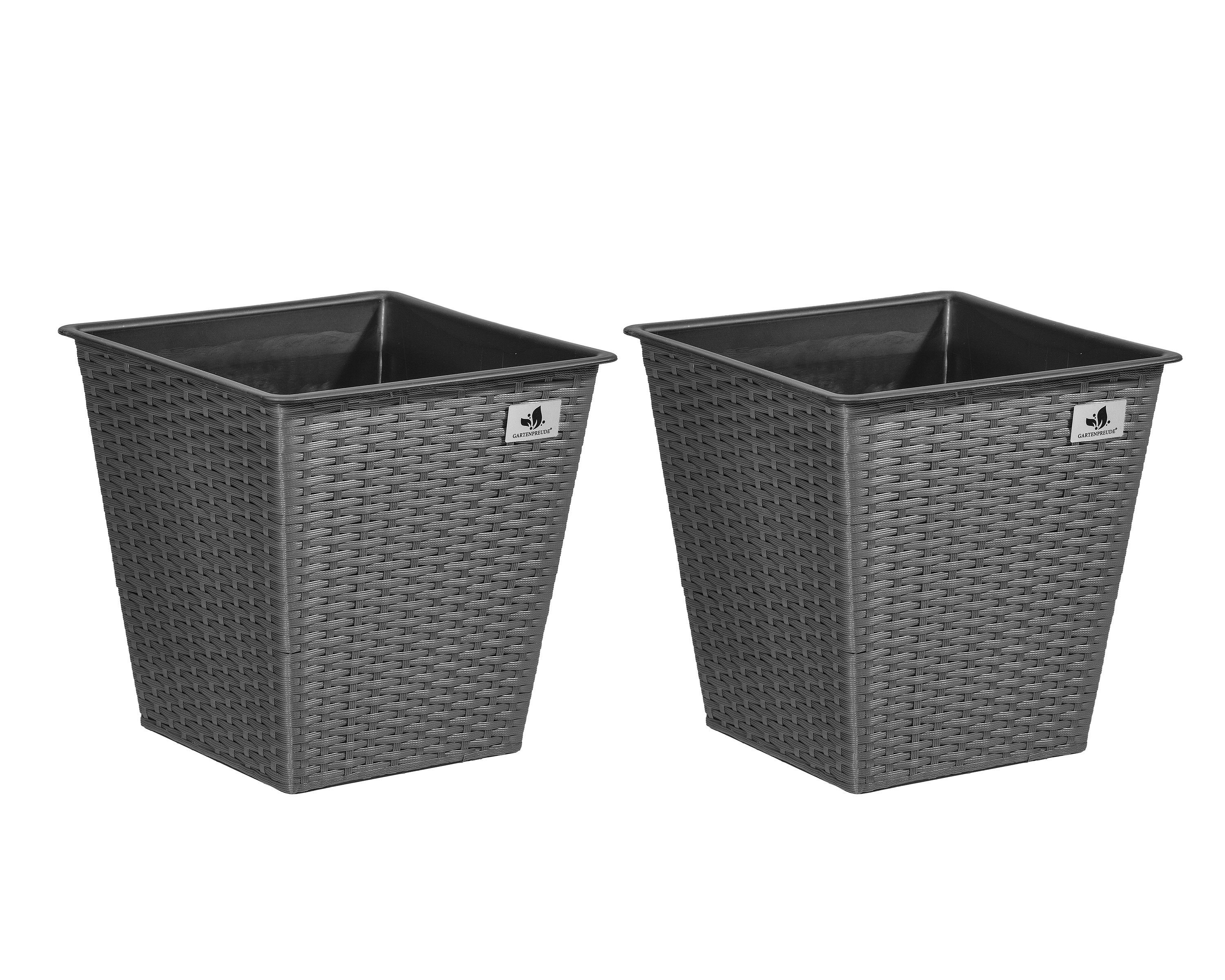 Blumenkasten Pflanztöpfe Polyrattan Grau Pflanzkübel 2er Set Gartenfreude