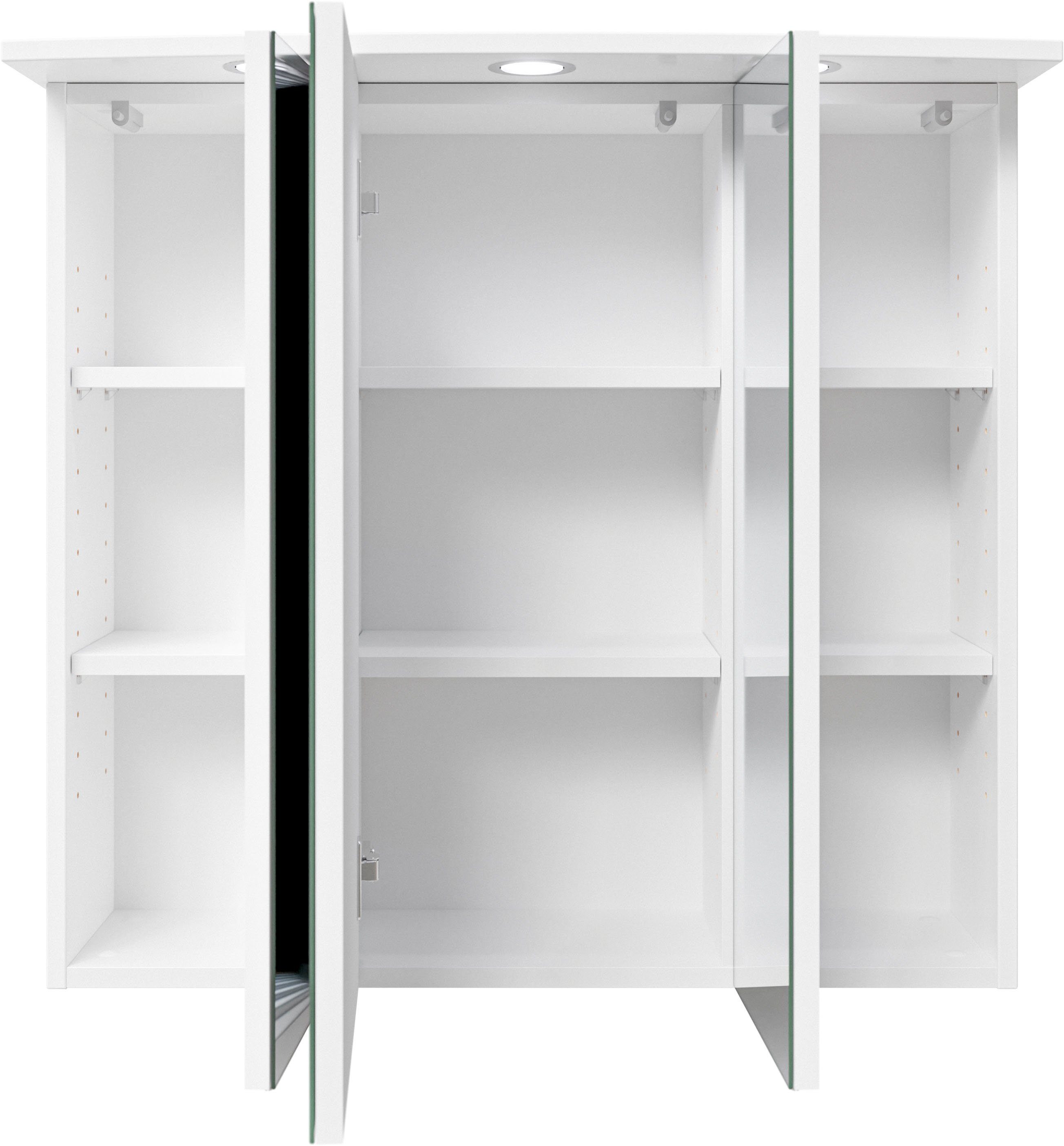 Saphir Spiegelschrank Quickset 316 Badschrank, 3 Spiegeltüren, 6 Einlegeböden, 75 cm breit inkl. LED-Beleuchtung, Türdämpfer, Schalter-/Steckdosenkombination – Bild 4 von 5