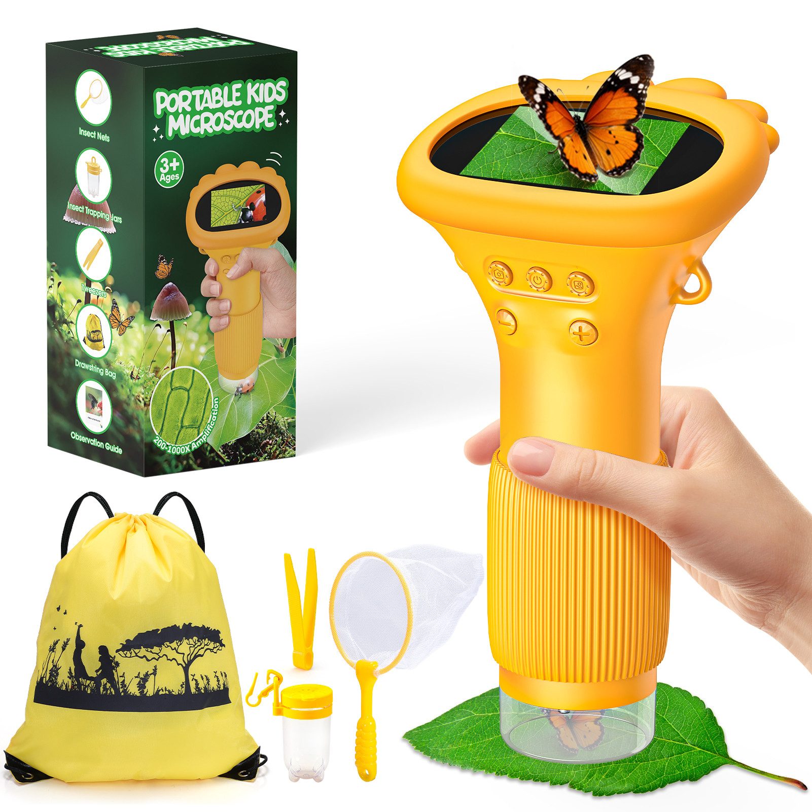 Wootoy Kinder Mikroskop Lernspielzeug mit Trageschlaufe Tragbares Digitalmikroskop (100x-1000x, 2-Zoll-HD-Bildschirm mit klarer Farbdarstellung)