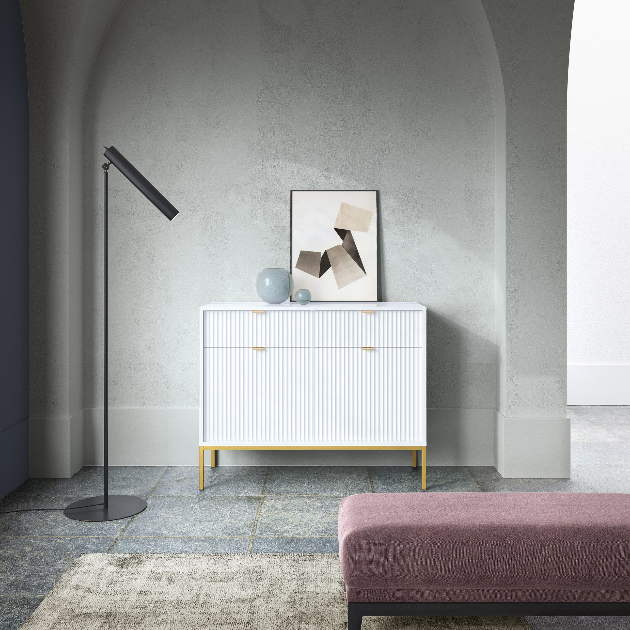 Masseno Kommode STELLARE 104 cm Sideboard mit 2 Schubladen und 2 Türen Weiß