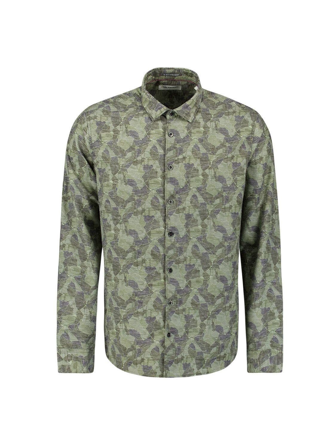 NO EXCESS Langarmhemd No Excess Bedrucktes T-Shirt Shirt Allover Printed Jacquard