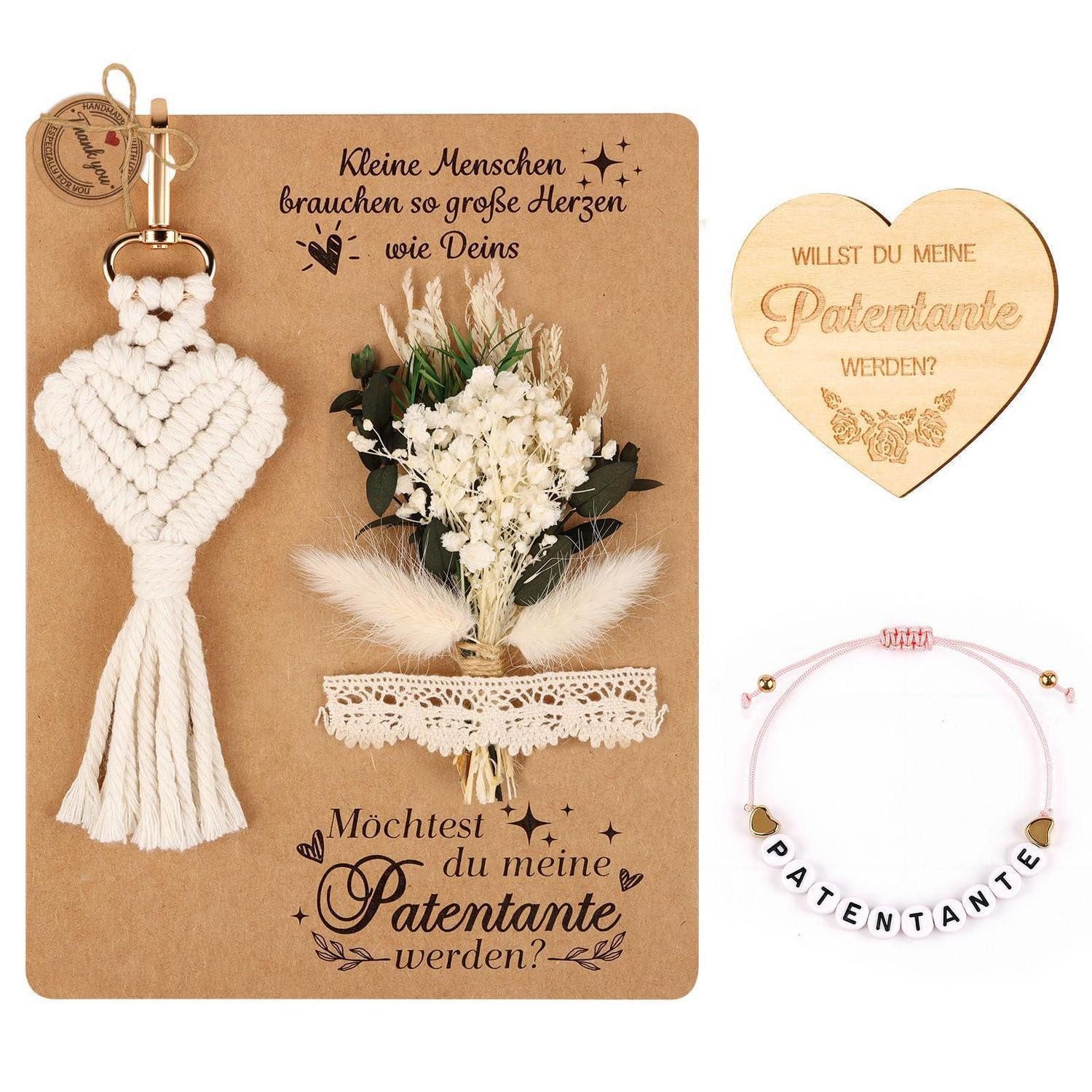 LuxusKollektion Taufkarte Patentanten Geschenk-Set Armkette & Holztafel