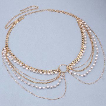 FIDDY Kettengürtel Hüftkette Geschichtet Gold Perle Körperkette Perlen Gürtelketten