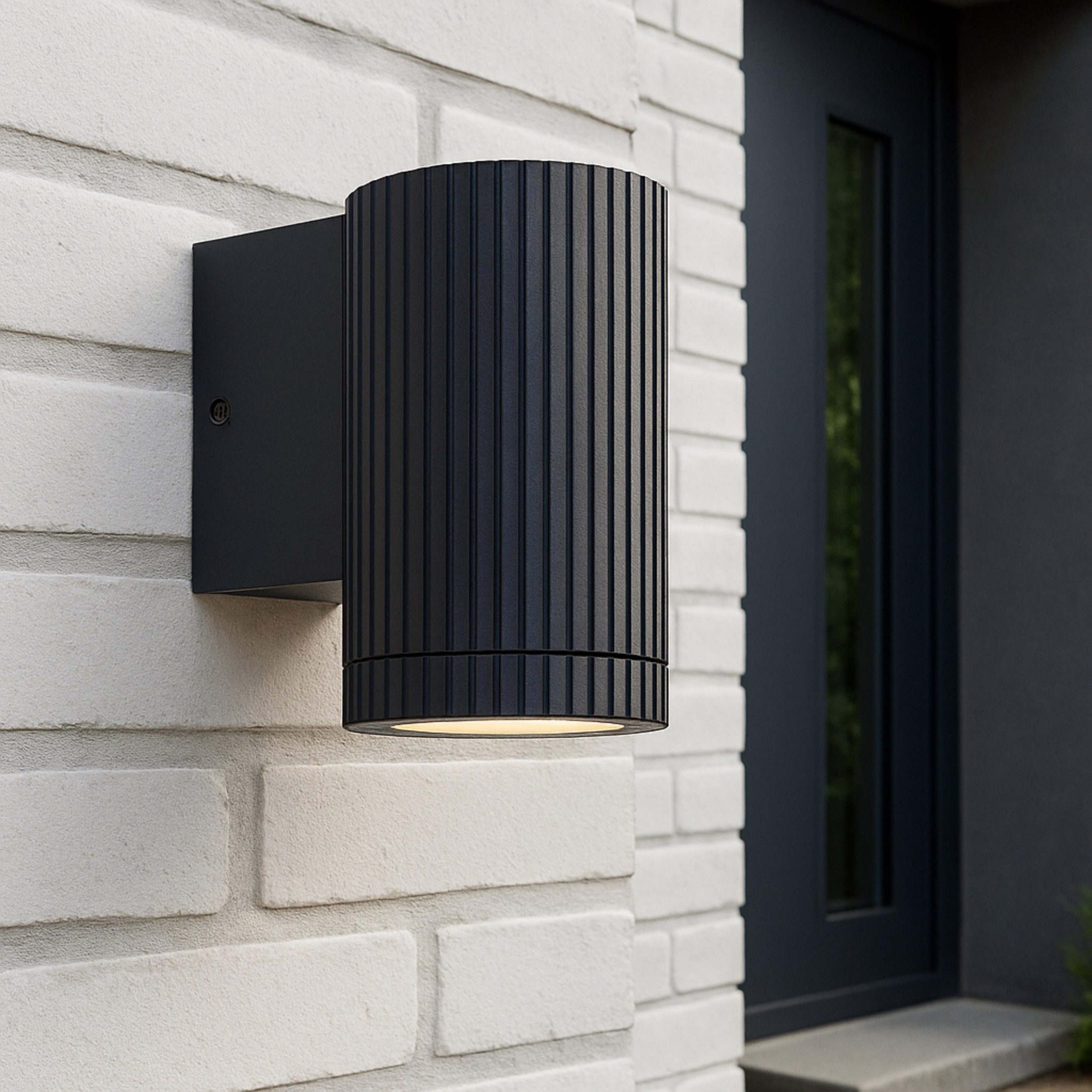 Lightbox Wandleuchte, ohne Leuchtmittel, Außenlampe, GU10, 9,5 x 6,3 cm, Rillen-Design, Aluminium, schwarz