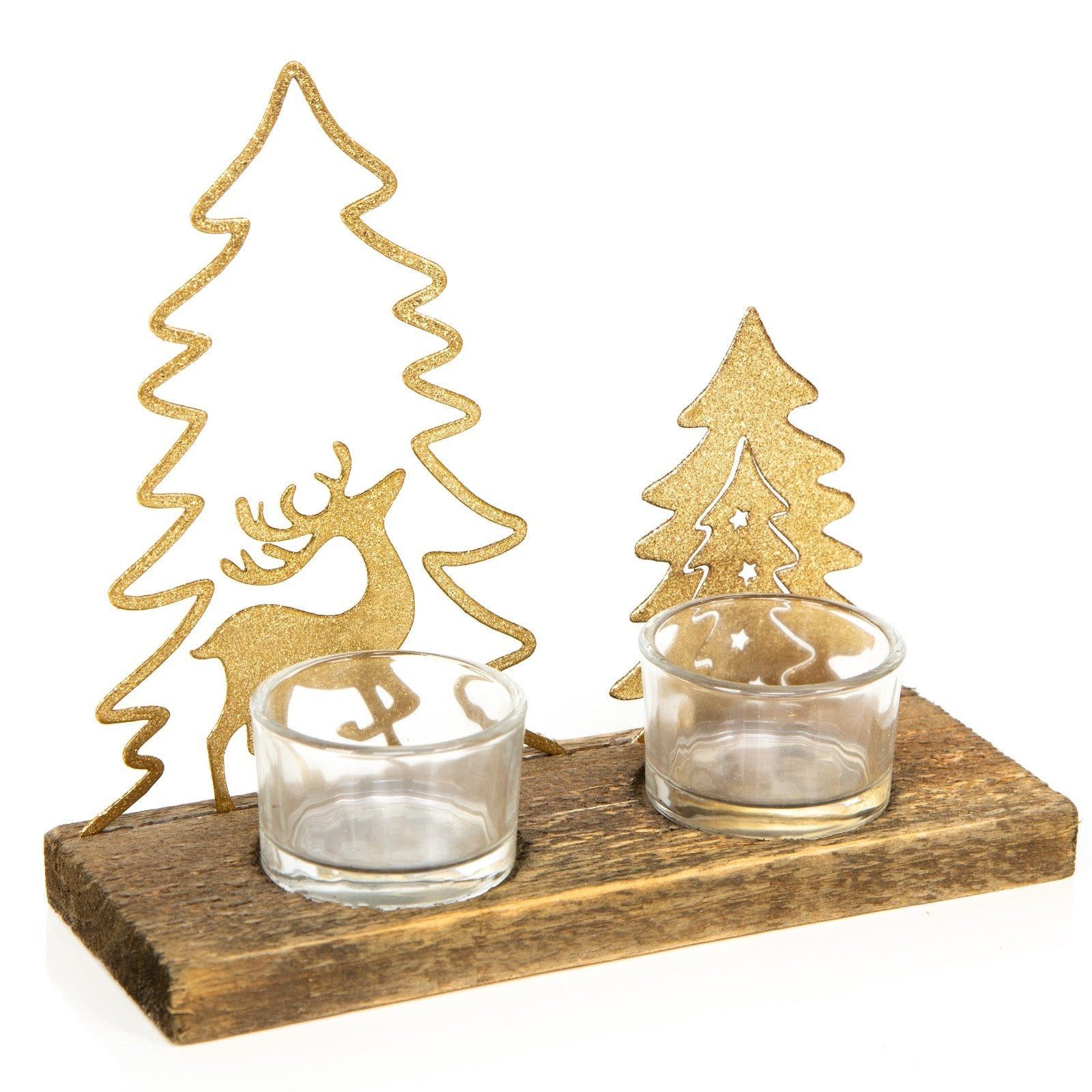 Logbuch-Verlag Streudeko Weihnachtlicher Teelichthalter aus Holz & Metall Gold Natur 19 x 16,5