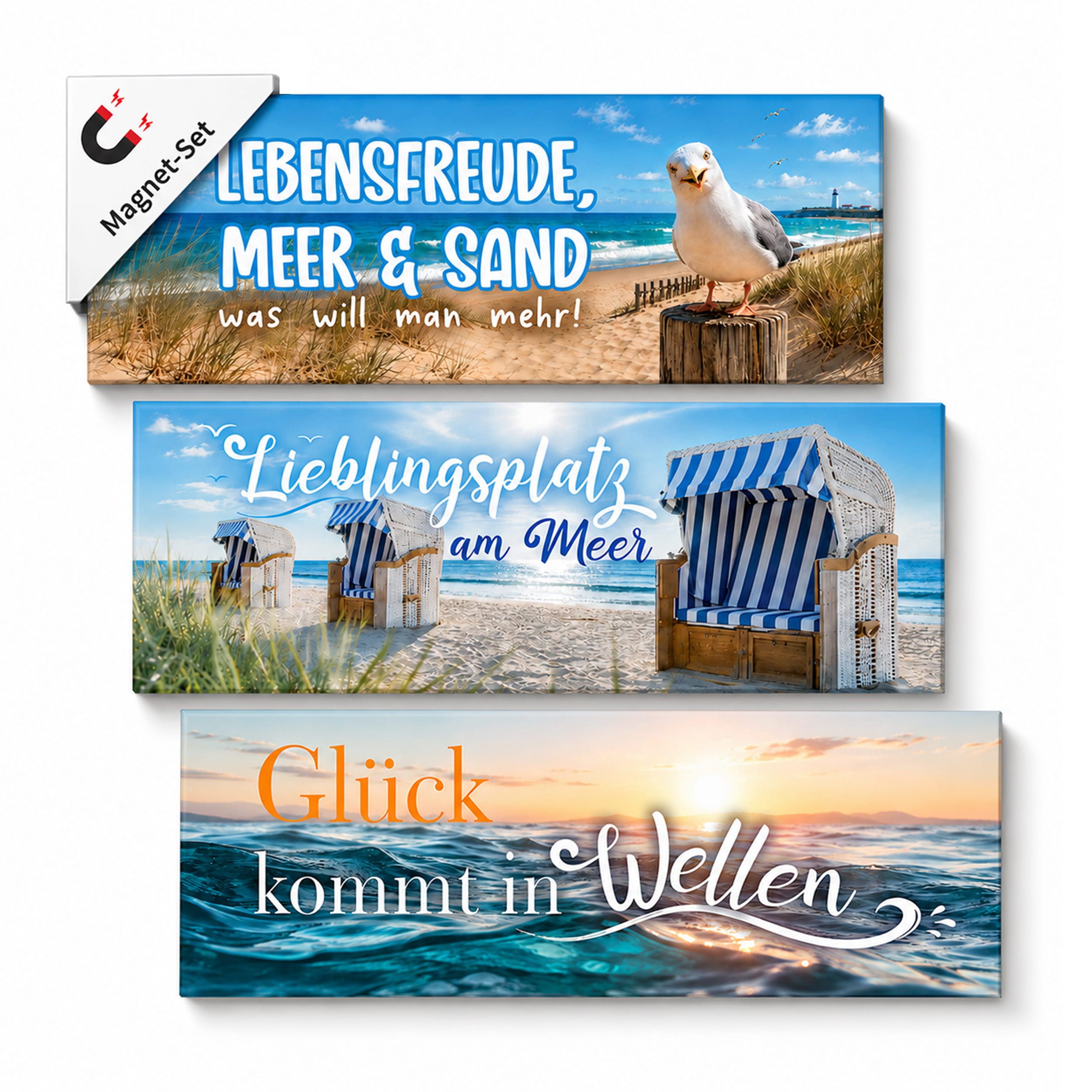 TOBJA Tischkalender Deko-Magnete 3er Set Meer für Tischkalender & Kühlschrank, 3 Magnetstreifen, Sprüche, für Kühlschrank & Tafel, Geschenkidee
