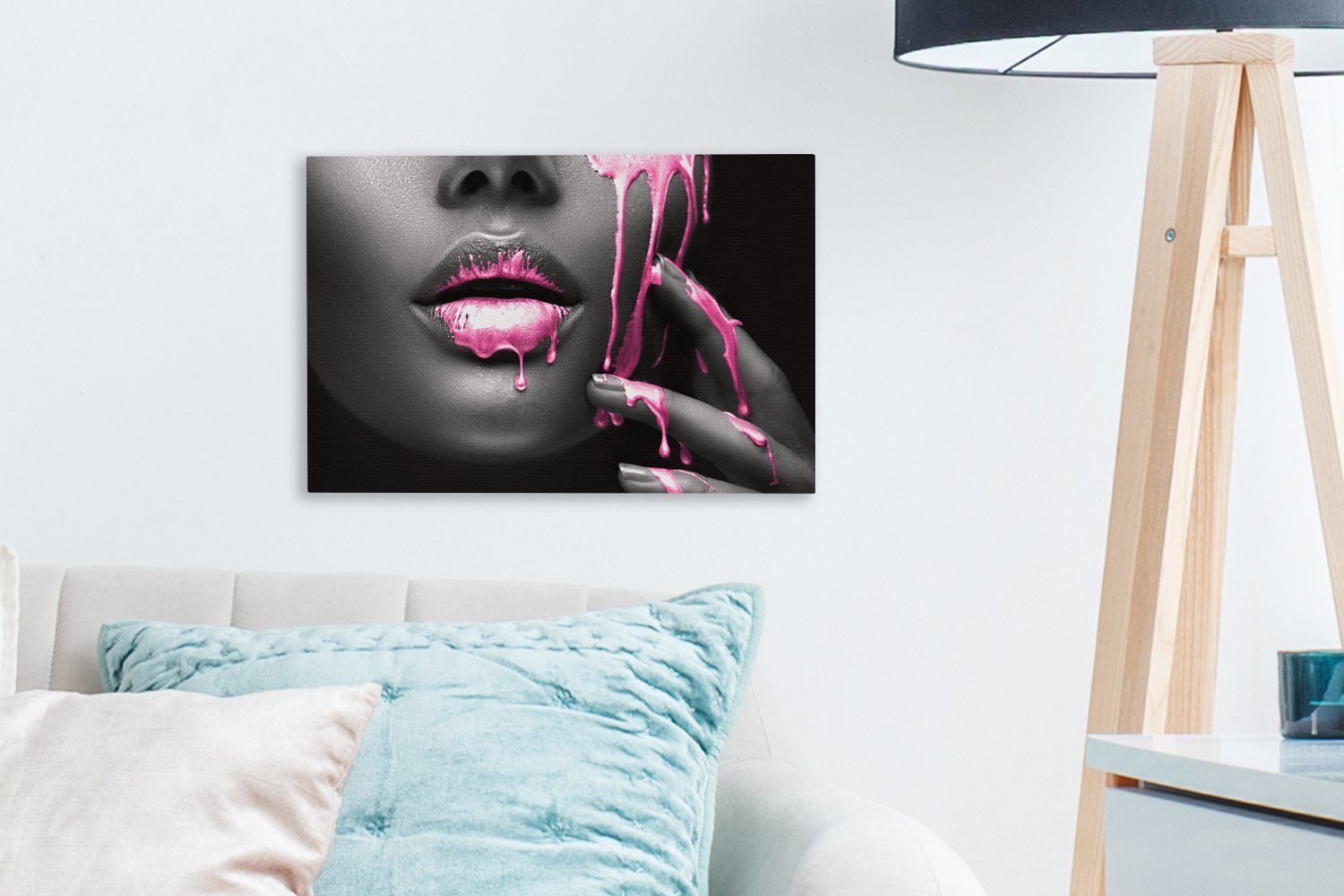 OneMillionCanvasses® Leinwandbild Lippen - Rosa - Schwarz, Fotodruck (1 St), Leinwand Bilder Klein, Wand Dekoration Aesthetic 30x20 cm – Bild 3 von 5