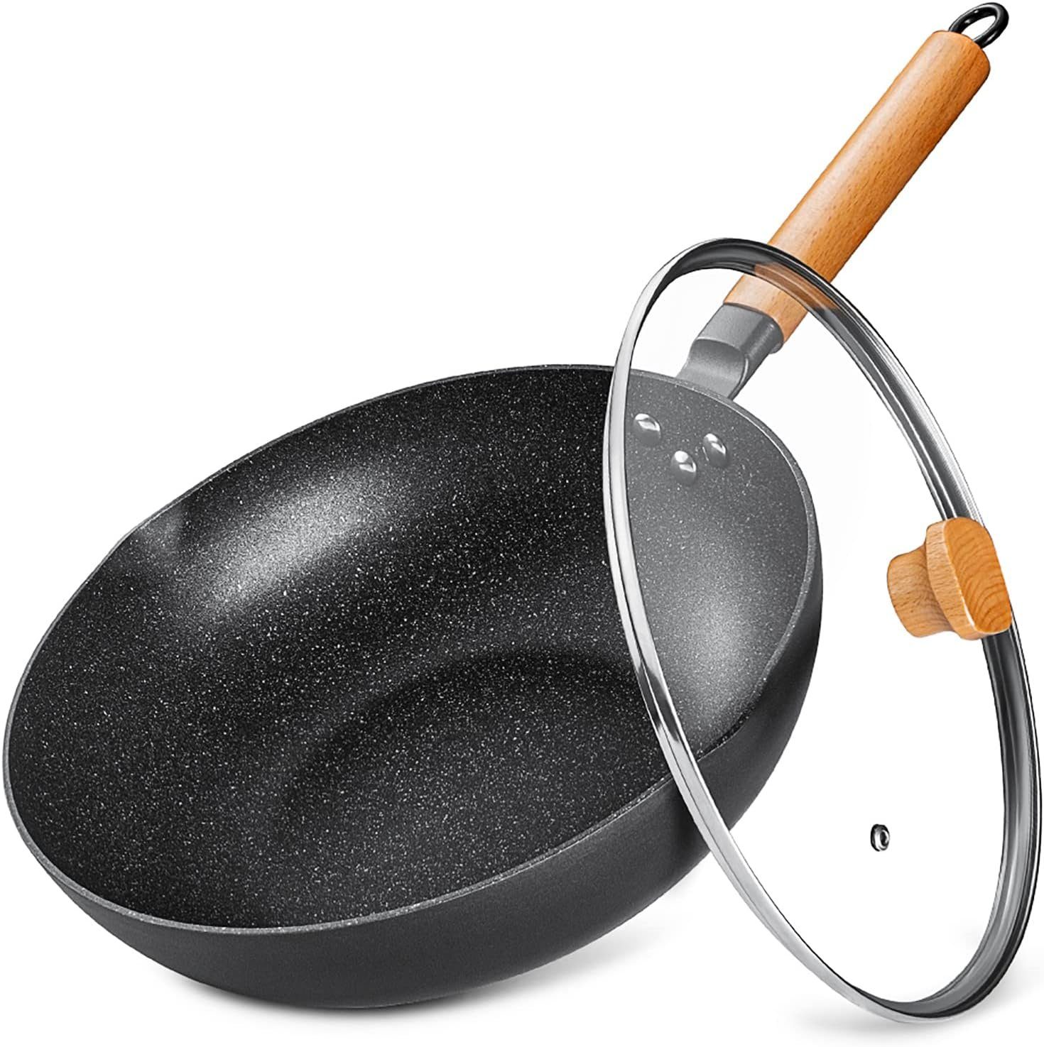 Sky Light Bratpfanne Birsppy mit Deckel abnehmbare Holzgriff, Ø 30cm, Gewicht 2 kg, Induktion