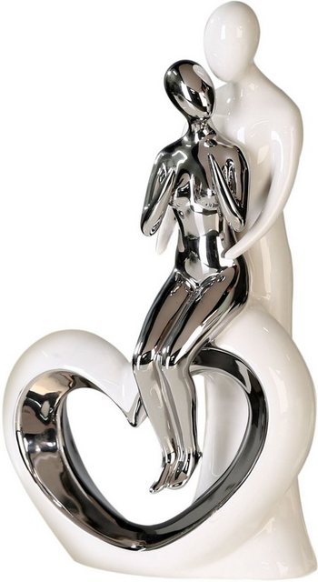 GILDE Dekofigur »Skulptur Romanze, weiss/silber« (1 Stück), Dekoobjekt, Höhe 33,5, aus Keramik, Wohnzimmer-Otto