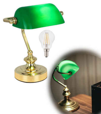 bmf-versand Tischleuchte Tischlampe Wohnzimmer LED Tischleuchte Schreibtischlampe Bankerlampe, Nachttischlampe, Nachttischleuchte, Retro, LED wechselbar, Warmweiß, Schlafzimmer, Esszimmer, Küche, Flur, Schreibtischleuchte, grün