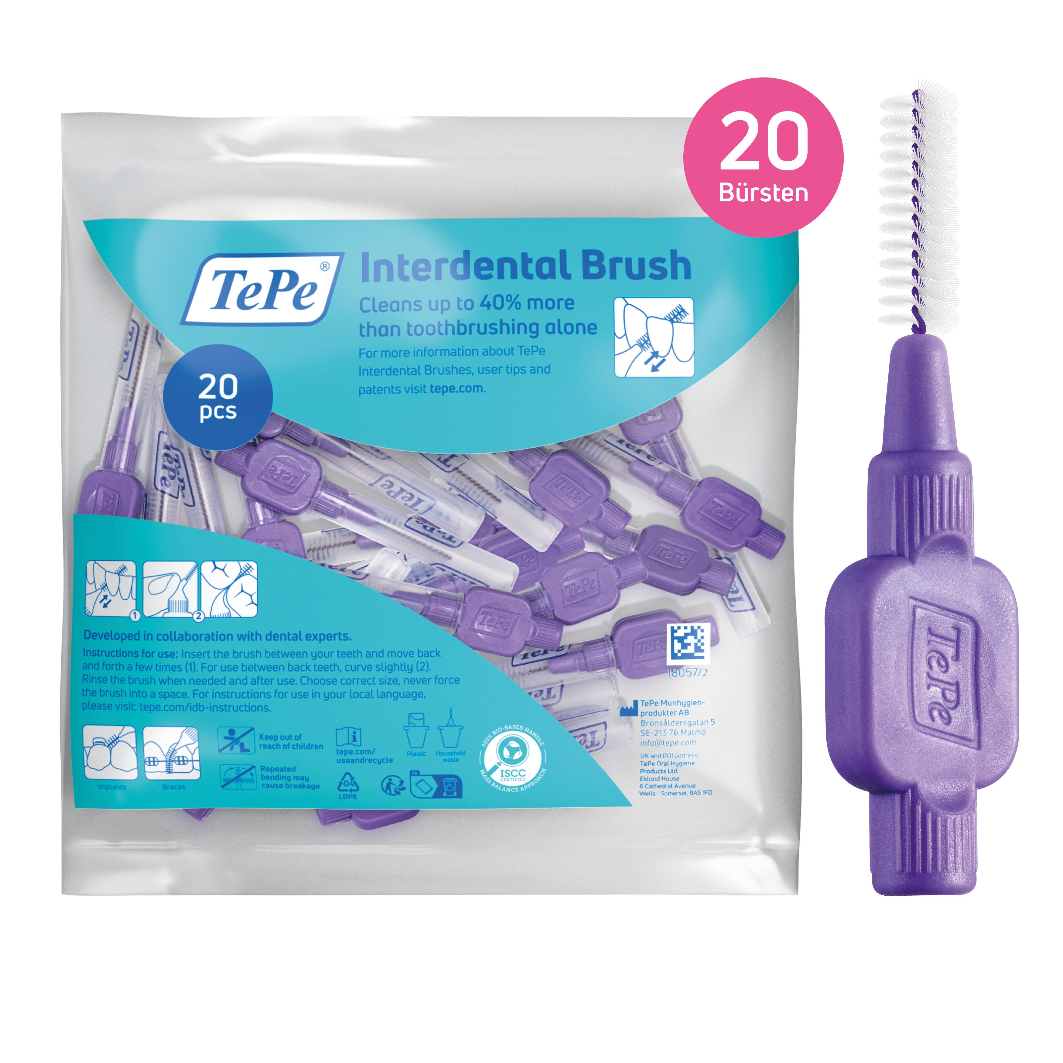 TePe Interdentalbürsten Original Zahnreinigungsstäbchen aus Schweden, Effiziente Zahnpflege, ISO-Größe 6, 20 Stk.