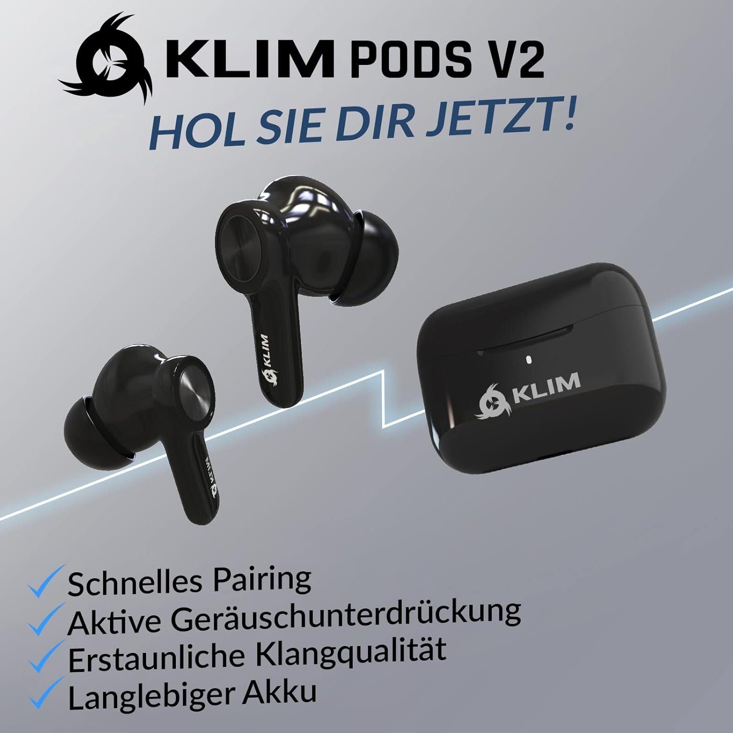 KLIM Pods Bluetooth-Kopfhörer (Bluetooth, In-Ear Kopfhörer, Leichte und schnelle Kopplung, ANC, 24h Batterie)