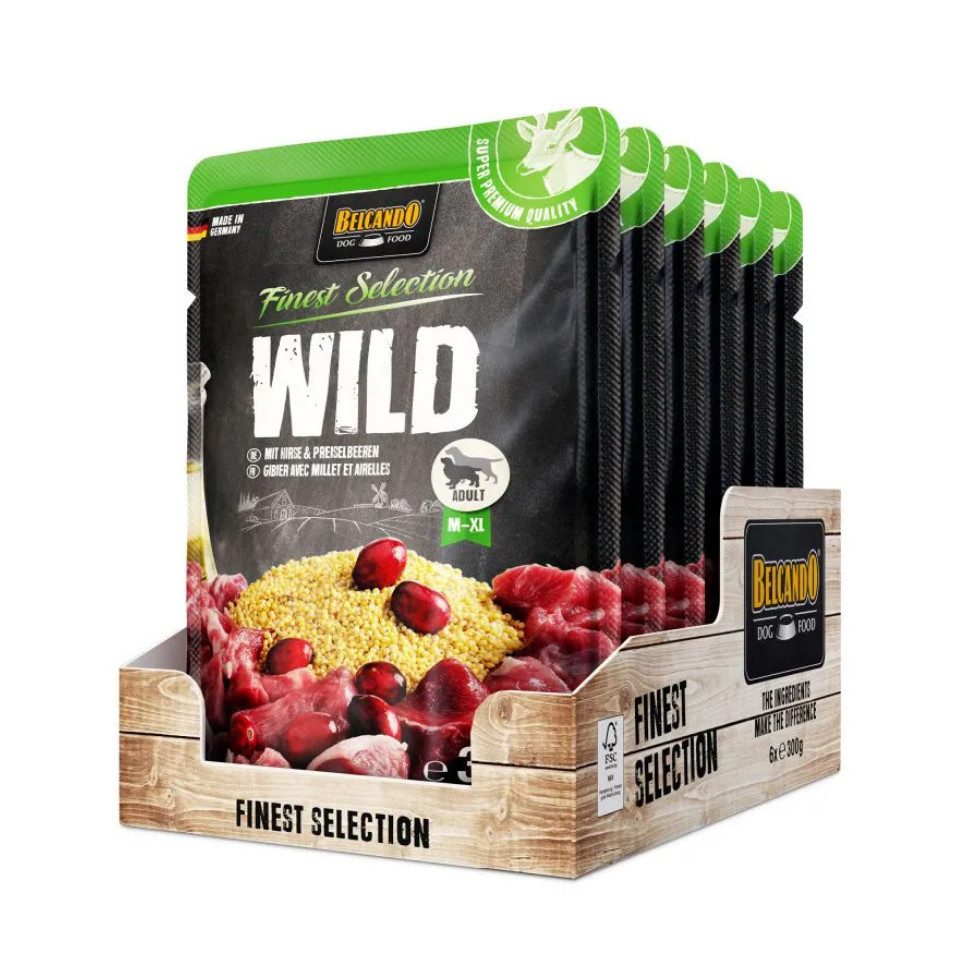 Belcando Wild mit Hirse & Preiselbeeren - Premium Nassfutter in Frischebeuteln 6x300g, Nassfutter für: Hunde