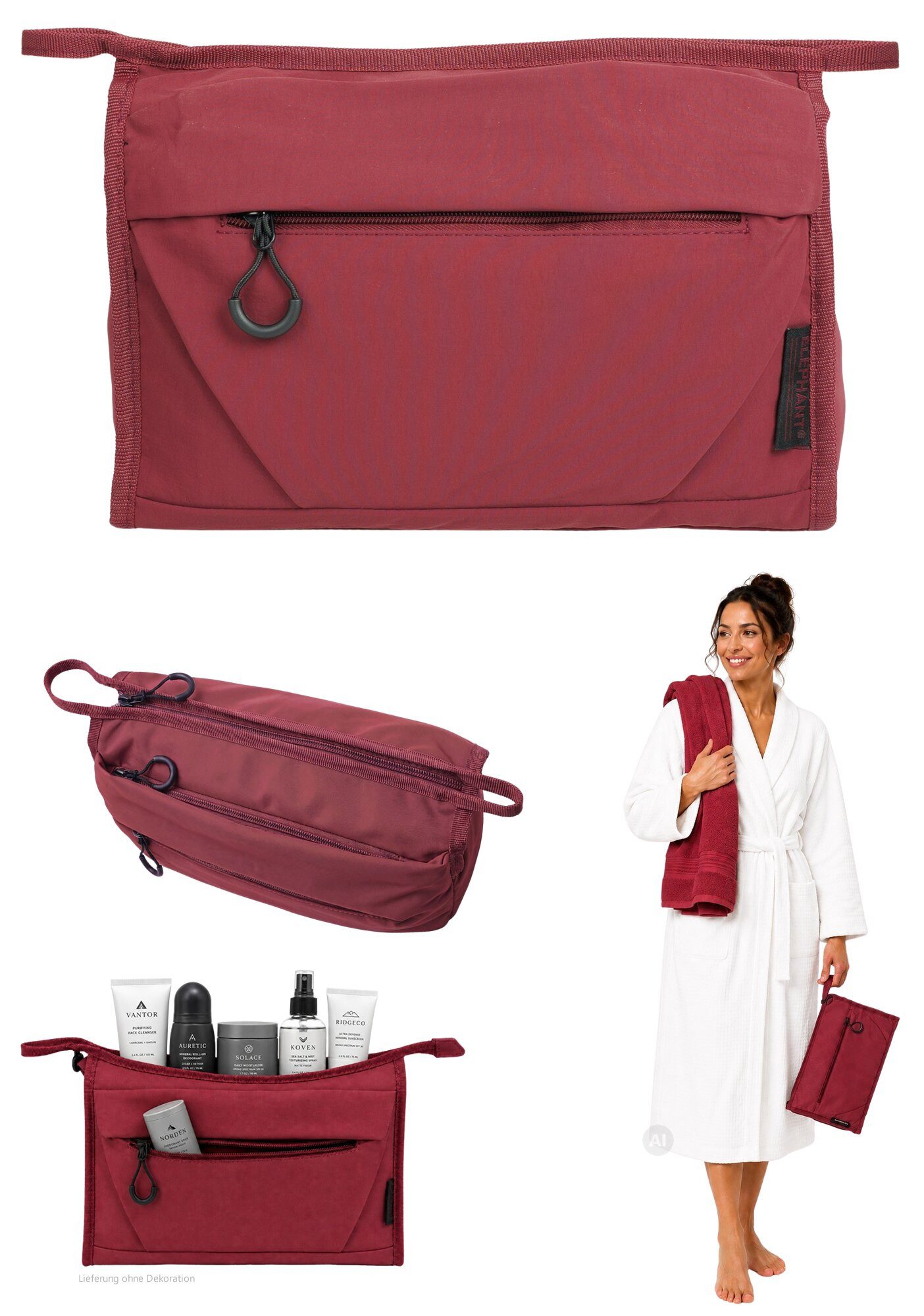 ELEPHANT Kulturbeutel Kulturtasche Porto groß Kosmetiktasche, Washbag Reise Gepäck Beautycase Tasche Kosmetikbeutel 3730 +b