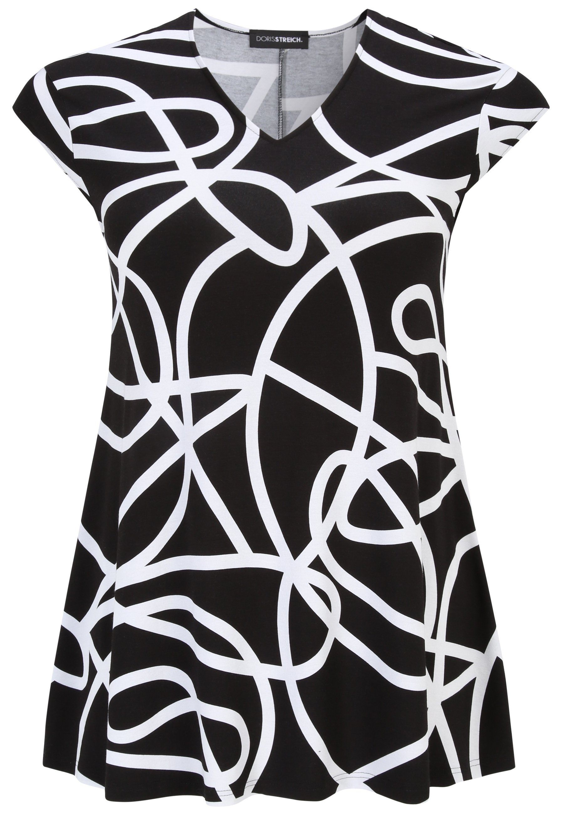 mit schlanker Grafik-Print wirken Tunika mit Sie modernem eine Größe Läßt Streich Design, Doris Long-Shirt