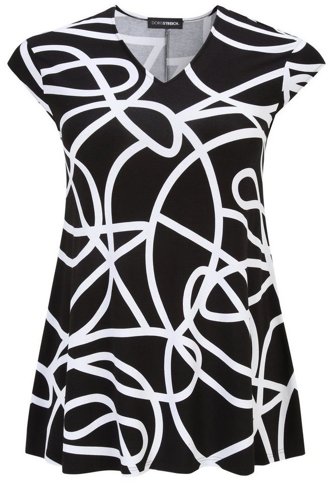 Doris Streich Tunika Long-Shirt mit Grafik-Print mit modernem Design, Läßt  Sie eine Größe schlanker wirken