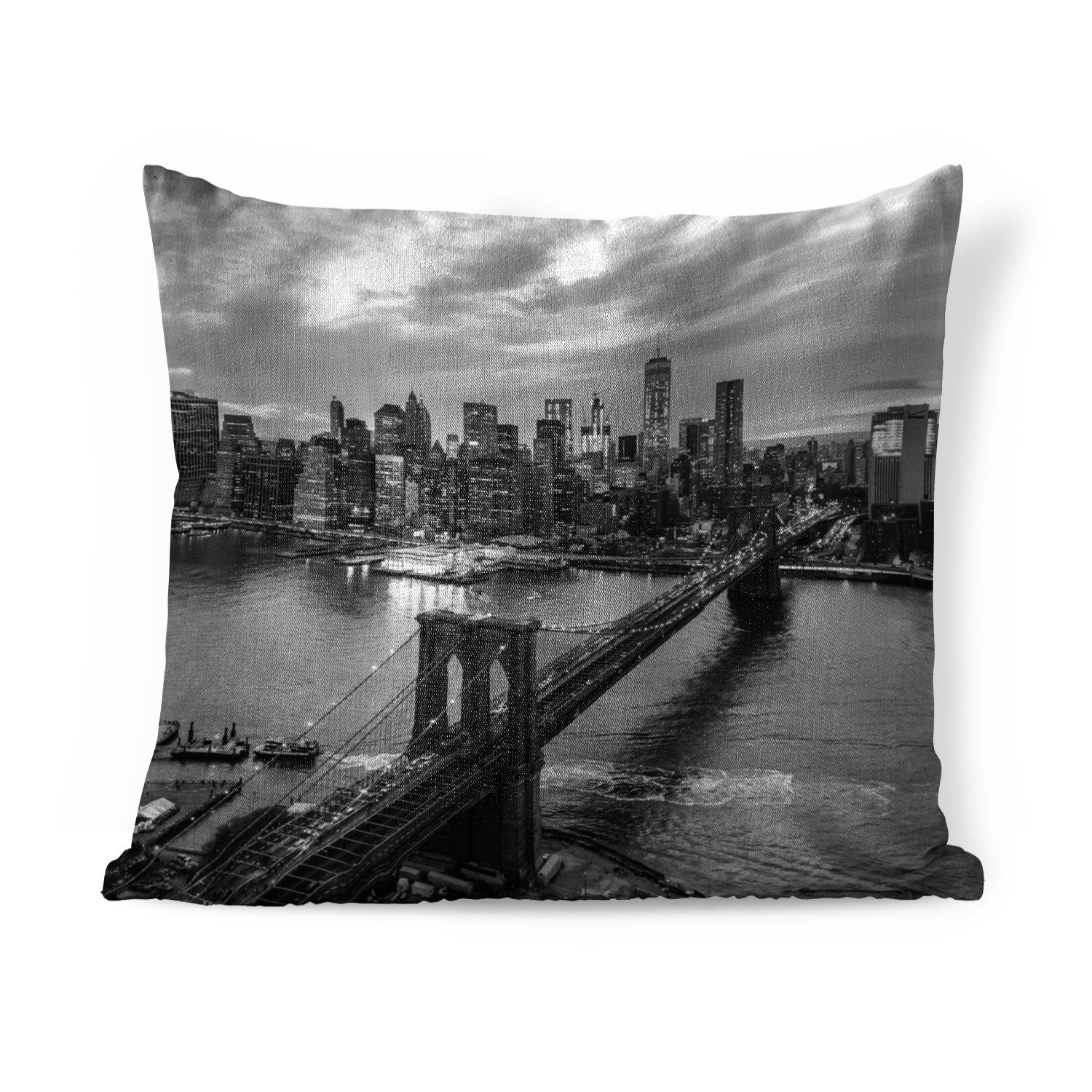MuchoWow Dekokissen Luftaufnahme der Brooklyn Bridge - schwarz-weiß, Zierkissen mit Füllung für Wohzimmer, Schlafzimmer, Deko, Sofakissen