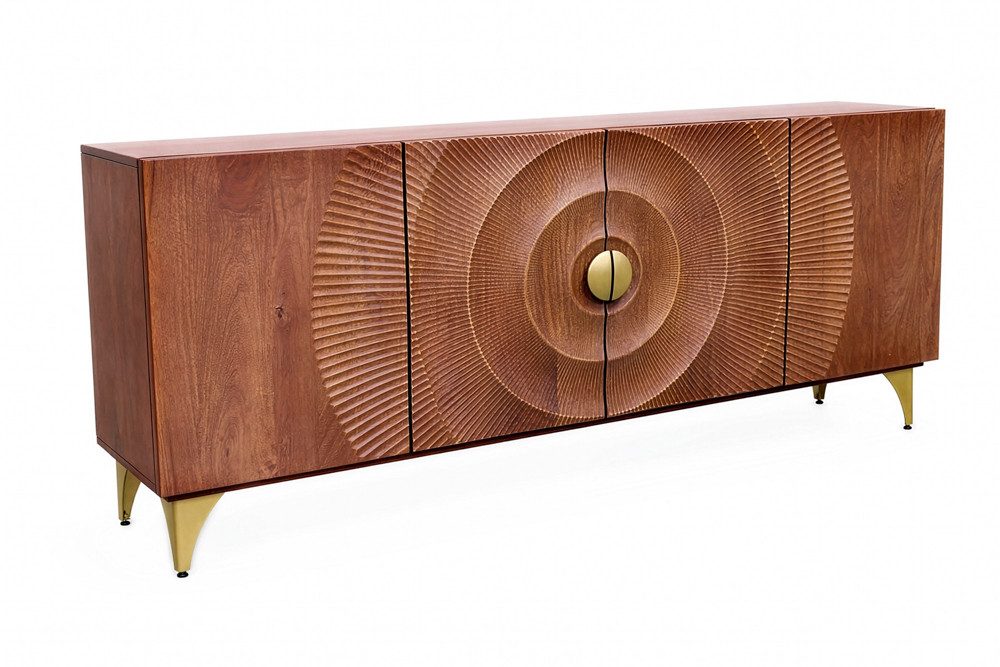 riess-ambiente Sideboard GOLDEN SUNSET 180cm braun/gold - Mango-Massivholz, Metall (Einzelartikel, 1 St), Extravagante Kommode m. 3D-Schnitzereien - ideal f. Wohnzimmer & Flur