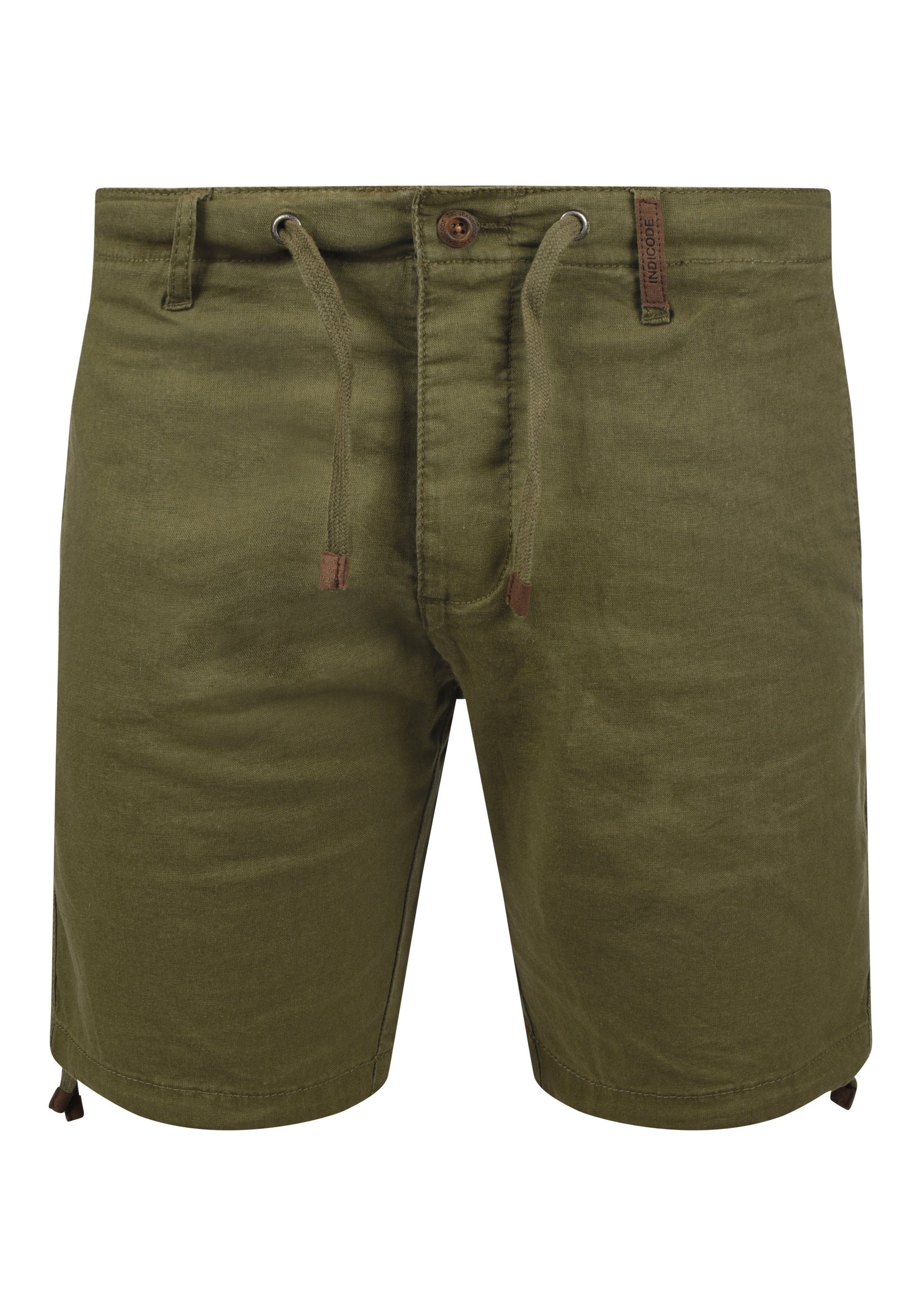 Indicode Leinenhose Dark Leinenqualität Olive aus kurze (644) Hose IDMoses