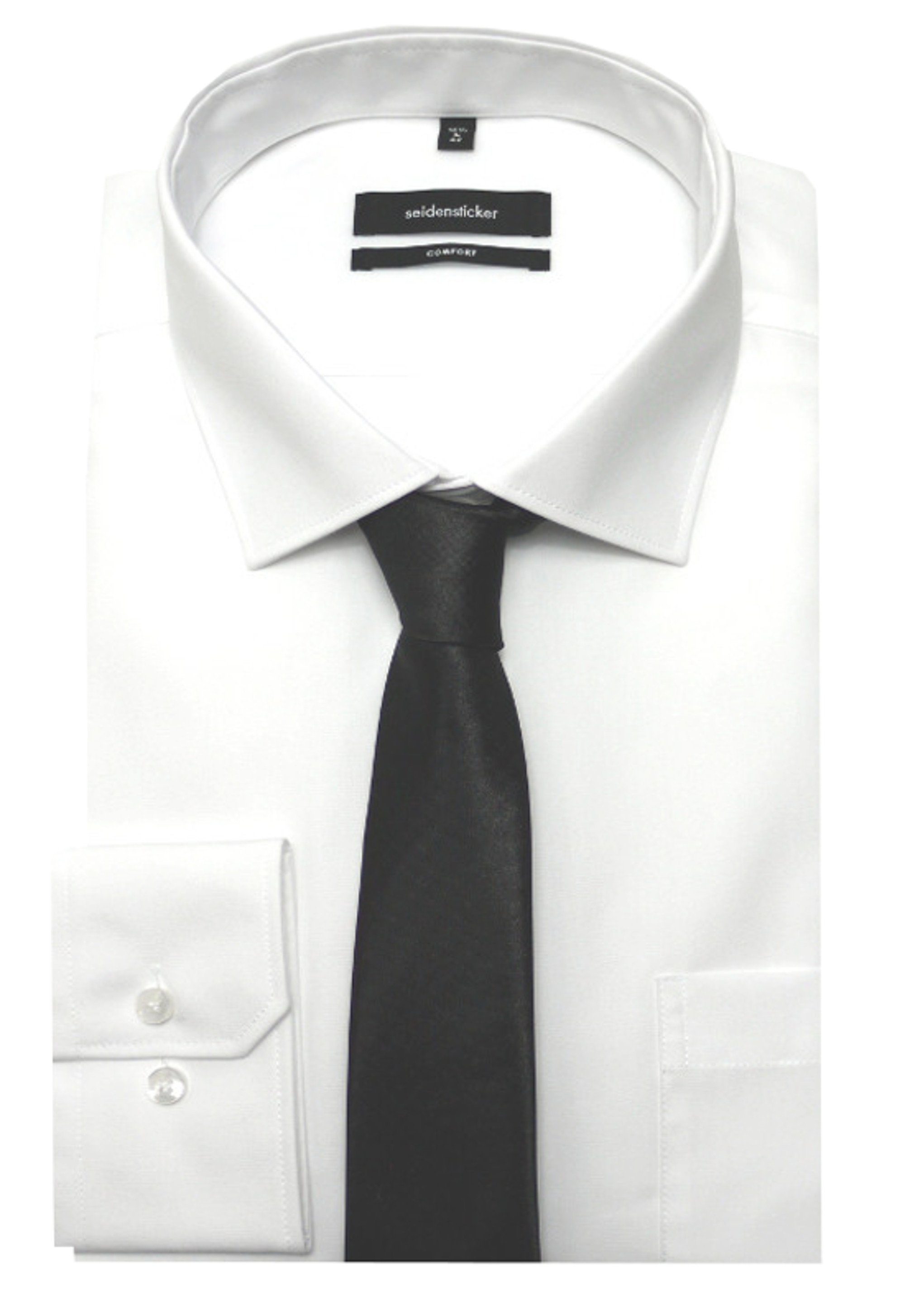 seidensticker Langarmhemd SC-2001 Kentkragen inkl. Krawatte und Einstecktuch schwarz Comfort Fit