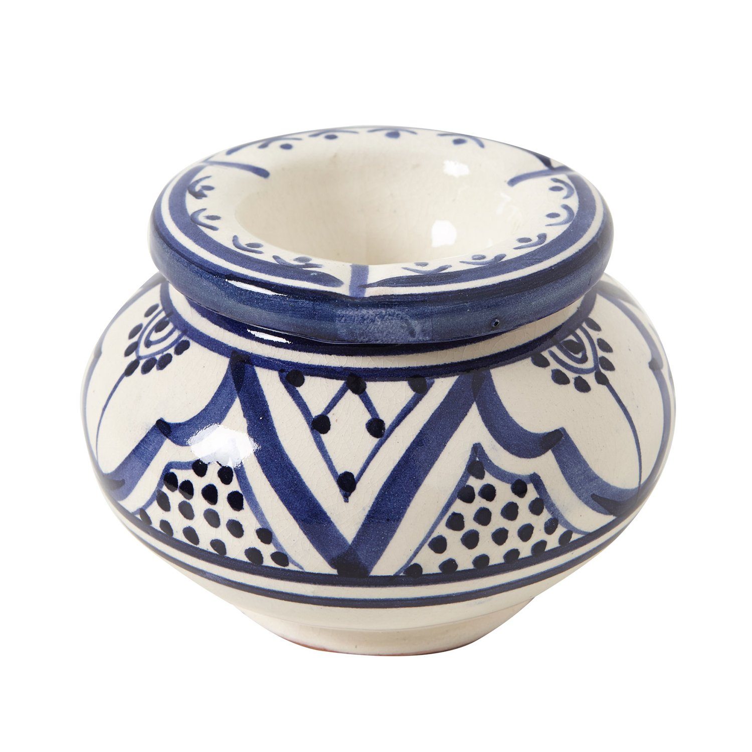 Casa Moro Aschenbecher Marokkanischer Keramik Aschenbecher Windaschenbecher handgetöpfert, handbemalt, Weihnachtsdeko, Kunsthandwerk aus Marrakesch Weiß