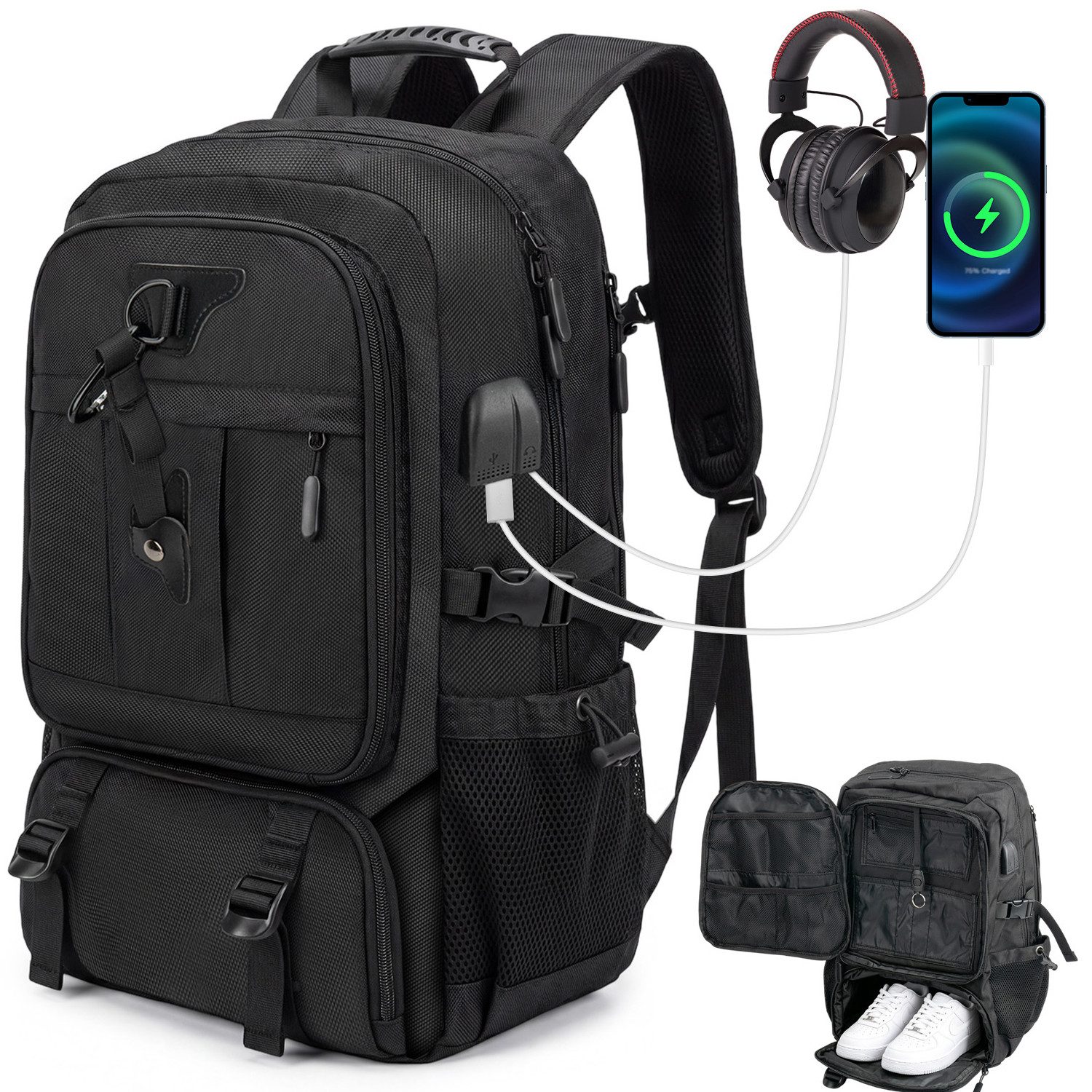 AKKEE Laptoprucksack Freizeitrucksack Cityrucksack Rucksack Wasserdichter Backpack, Rucksäcke Schulrucksack Laptoptasche mit USB-Anschluss