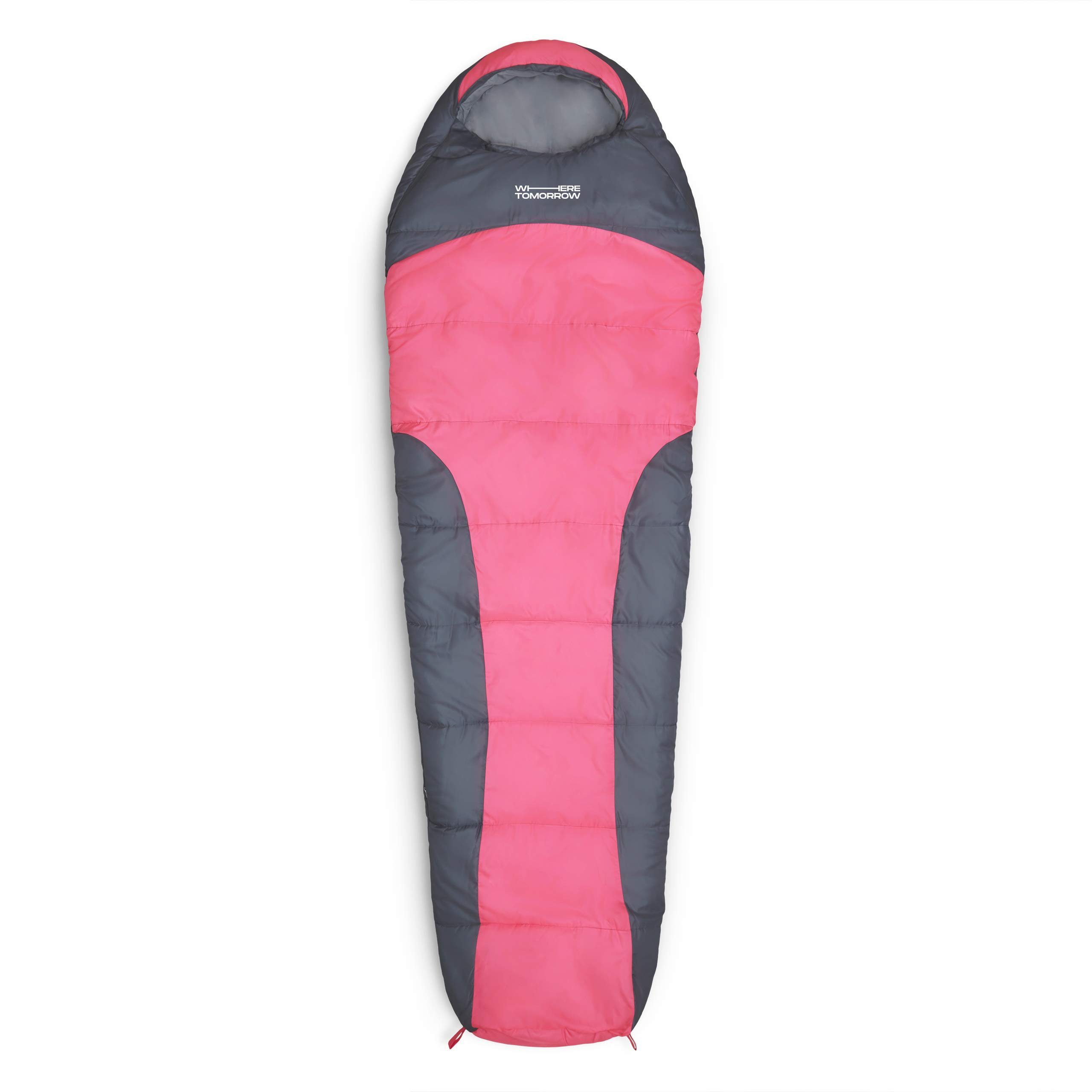 Lumaland Mumienschlafsack Where Tomorrow pink 230x80x55 wasserabweisend Tasche, Camping Wärmekragen atmungsaktiv Schlafsack mit