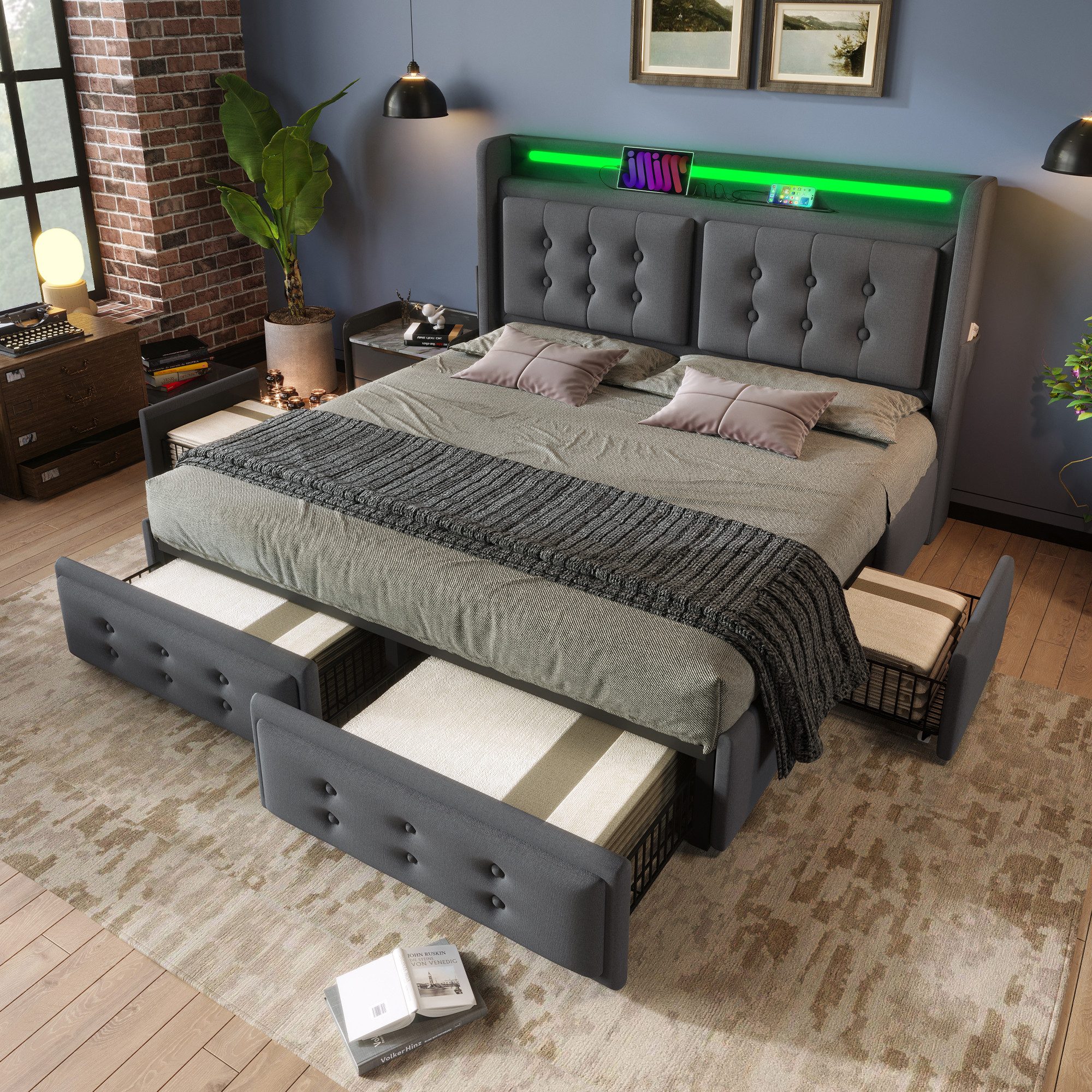 HAUSS SPOLE Polsterbett 140x200cm mit Led-Kopfteil, günstig online kaufen