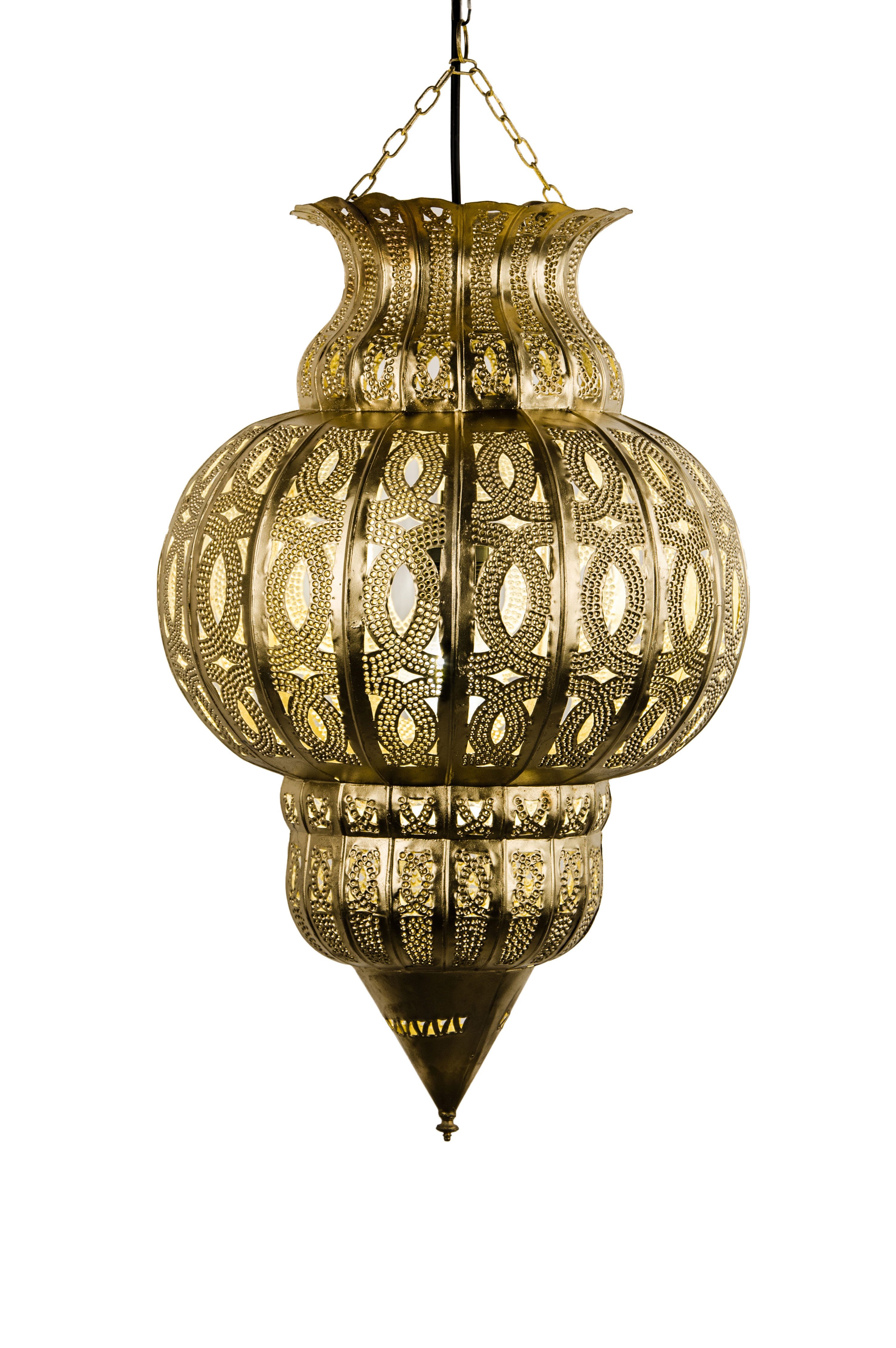 Marrakesch Orient & Mediterran Interior Pendelleuchte Hängeleuchte Isfahan Gold 50cm, Orientalische Lampe aus Metall, Handarbeit