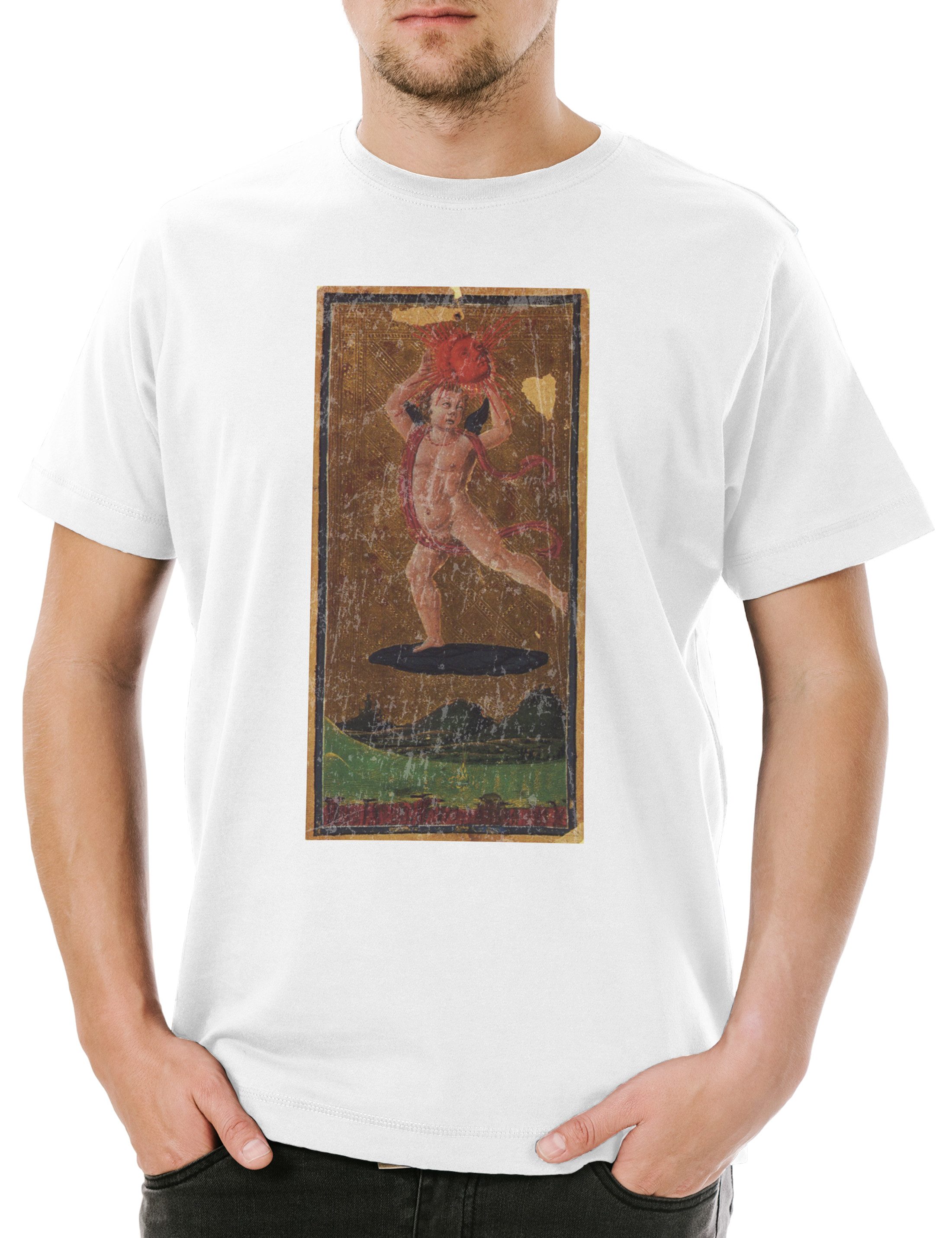 Urban Backwoods Print-Shirt Tarot Arcanum Sun Herren T-Shirt Karte Karten Card Voddoo Die Sonne (1-tlg) Black Occult Magic Schwarze